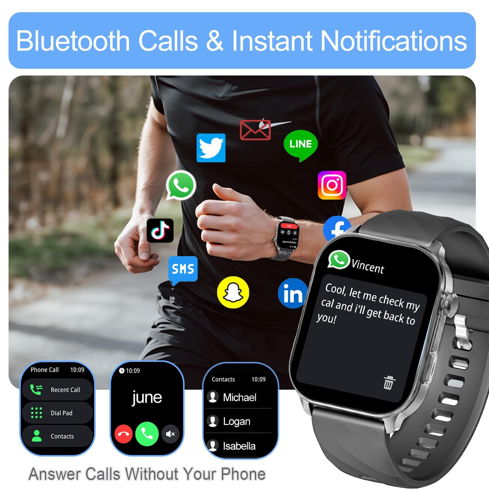 for Men (Answer/Make Calls), with Built-in GPS, 2.1″ HD Screen, Heart Rate/Sl…