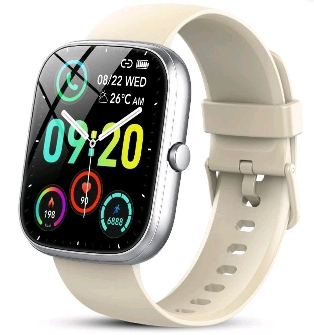 Smart Bracelet 1.91″ HD Touch Screen Fitness Tracker Bluetooth Call Beige Band