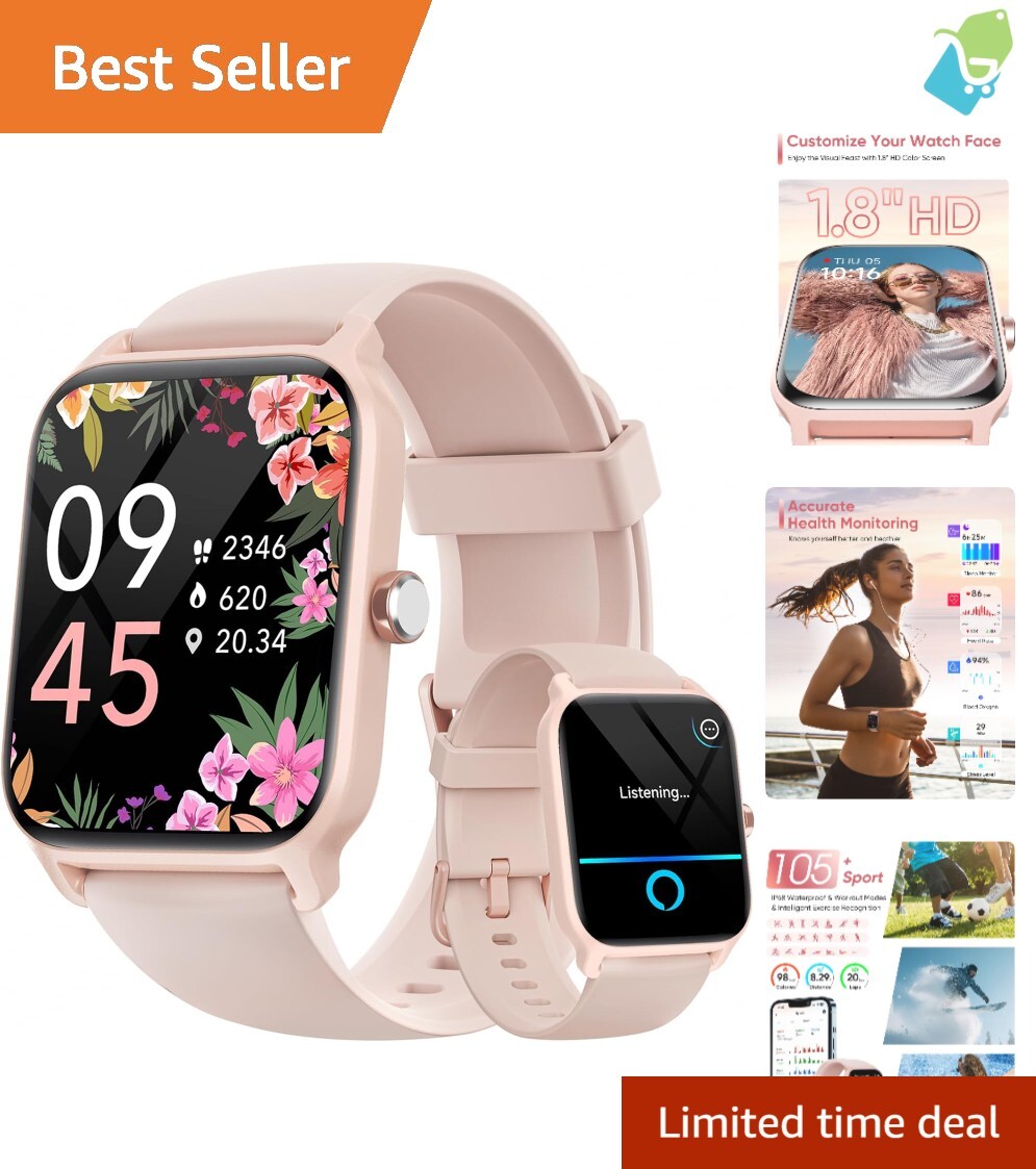 Stylish 1.8” HD Smartwatch for Women – Alexa & Bluetooth Calling IP68 Fitness