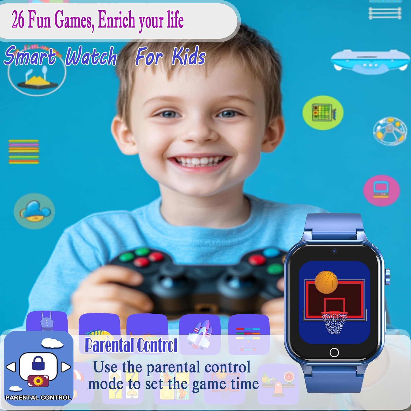 Goodatech Smart Watch for Kids 4-12 Years Boys Girls Blue
