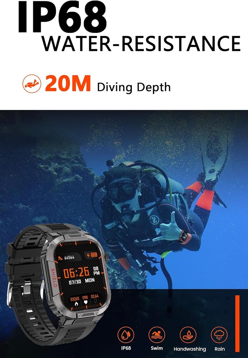 Military Smart Watch Blue Camo Answer/Make Call 2.02″ Screen SpO2 Android iOS