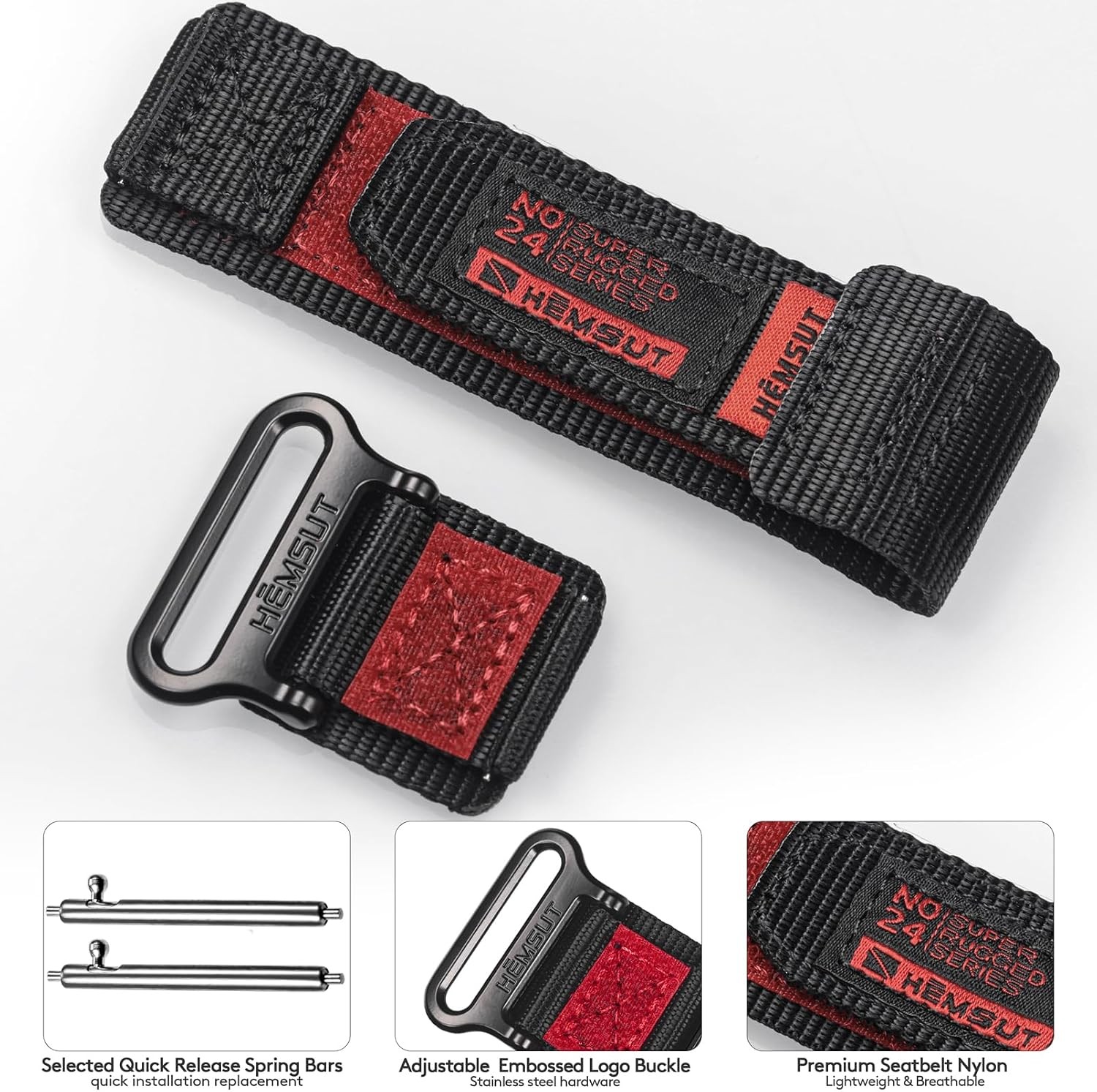 Quick Release Nylon Strap for Samsung Galaxy Watch 6 and Amazfit GTS 4 Black/Red