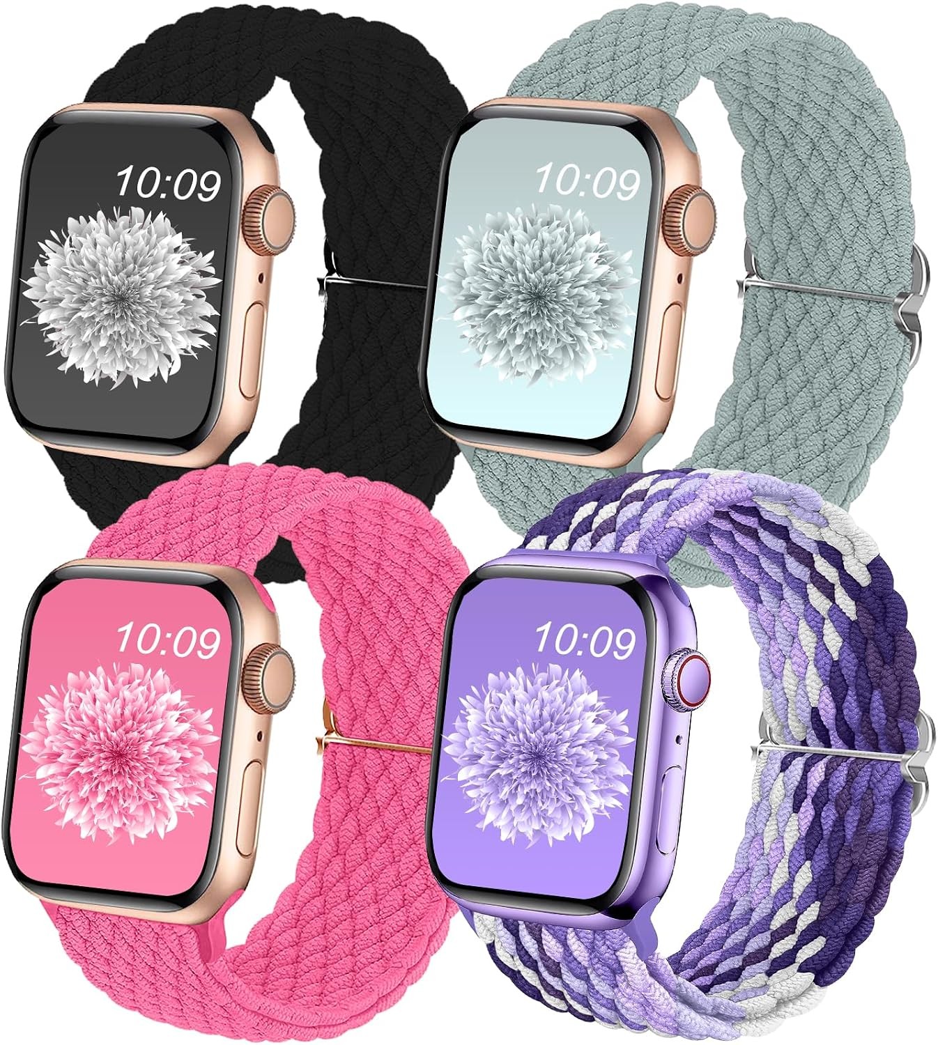 4Pack Woven Nylon Strap for Apple Watch Series 8 7 6 5 4 3 2 1 38mm 40mm 41mm