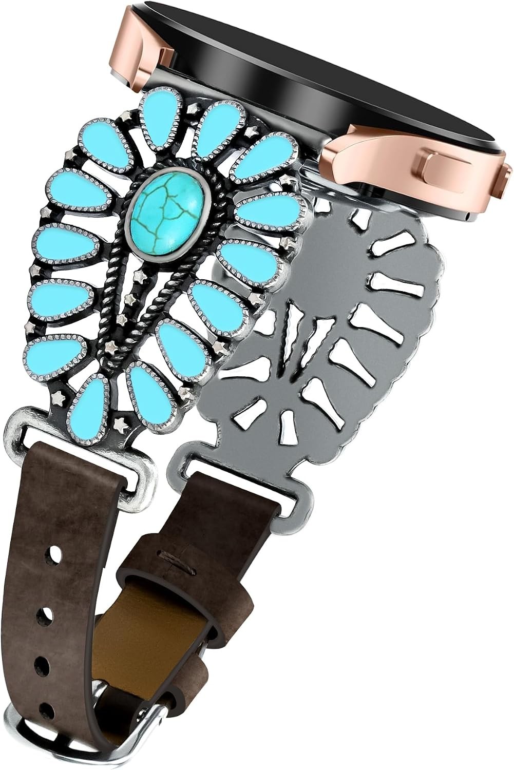 Leather Band for Samsung Galaxy Watch 6/5/4 40mm 44mm, Western Boho Turquoise