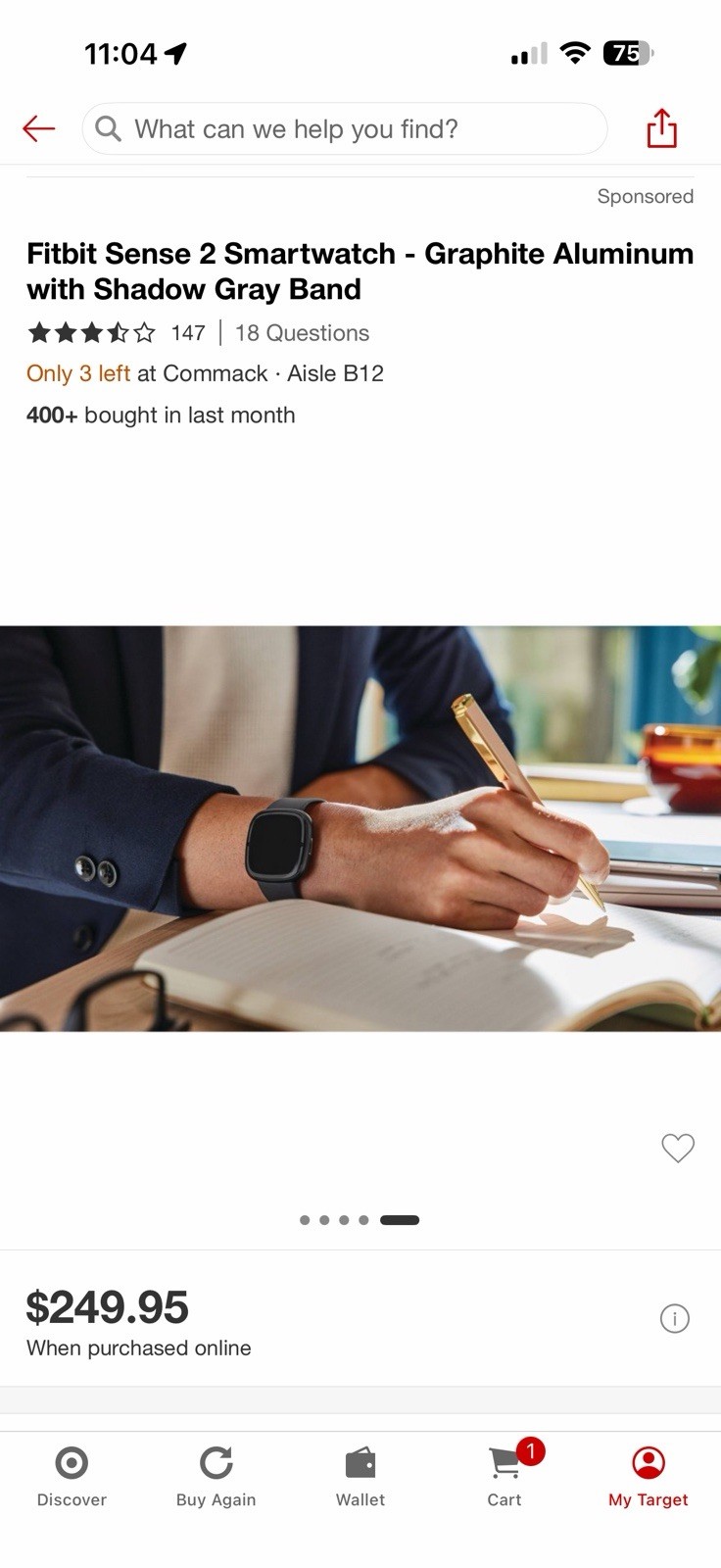 Fitbit Sense 2 Smartwatch Graphite Aluminum With Shadow Gray Band