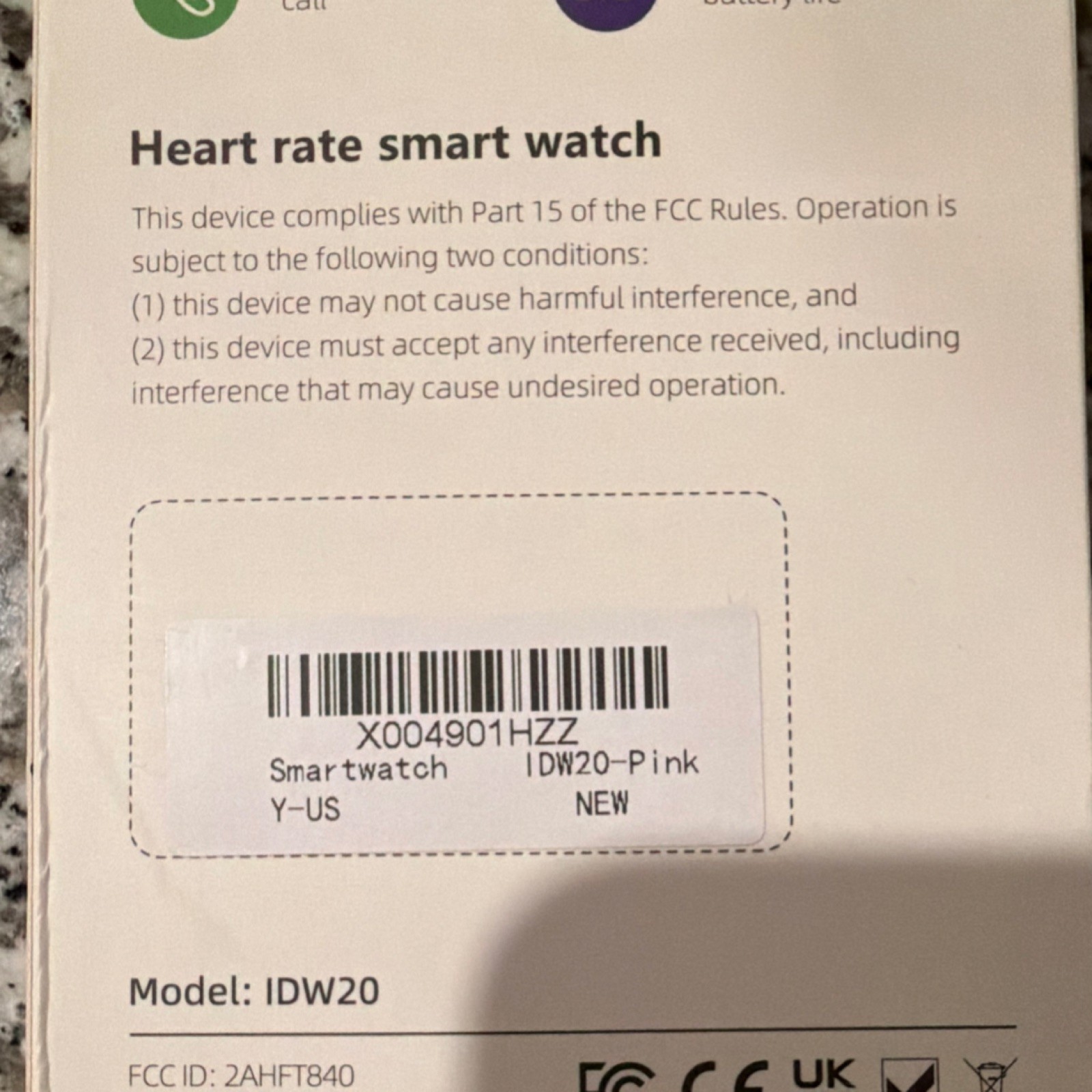 IDW20 Heart Rate Smart Watch Pink Silicone Band Rose Gold Case Model IDW20