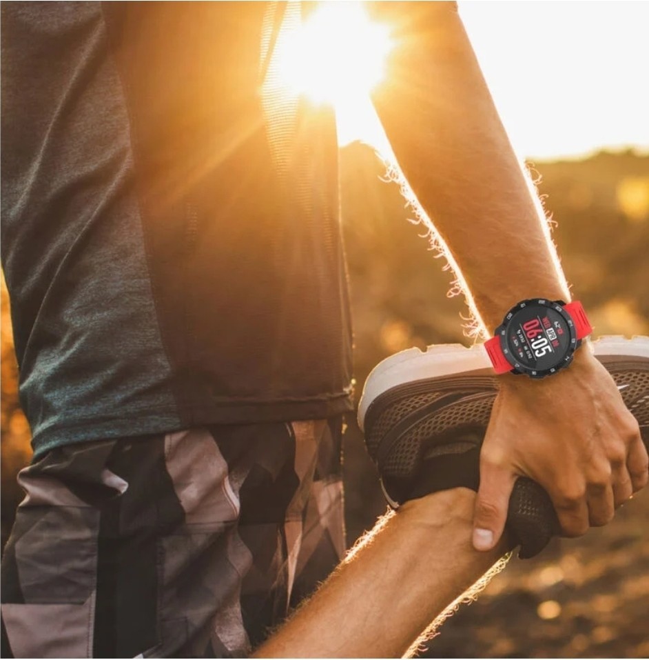 Itouch Explorer Smartwatch: Black Case with Red Silicone Strap