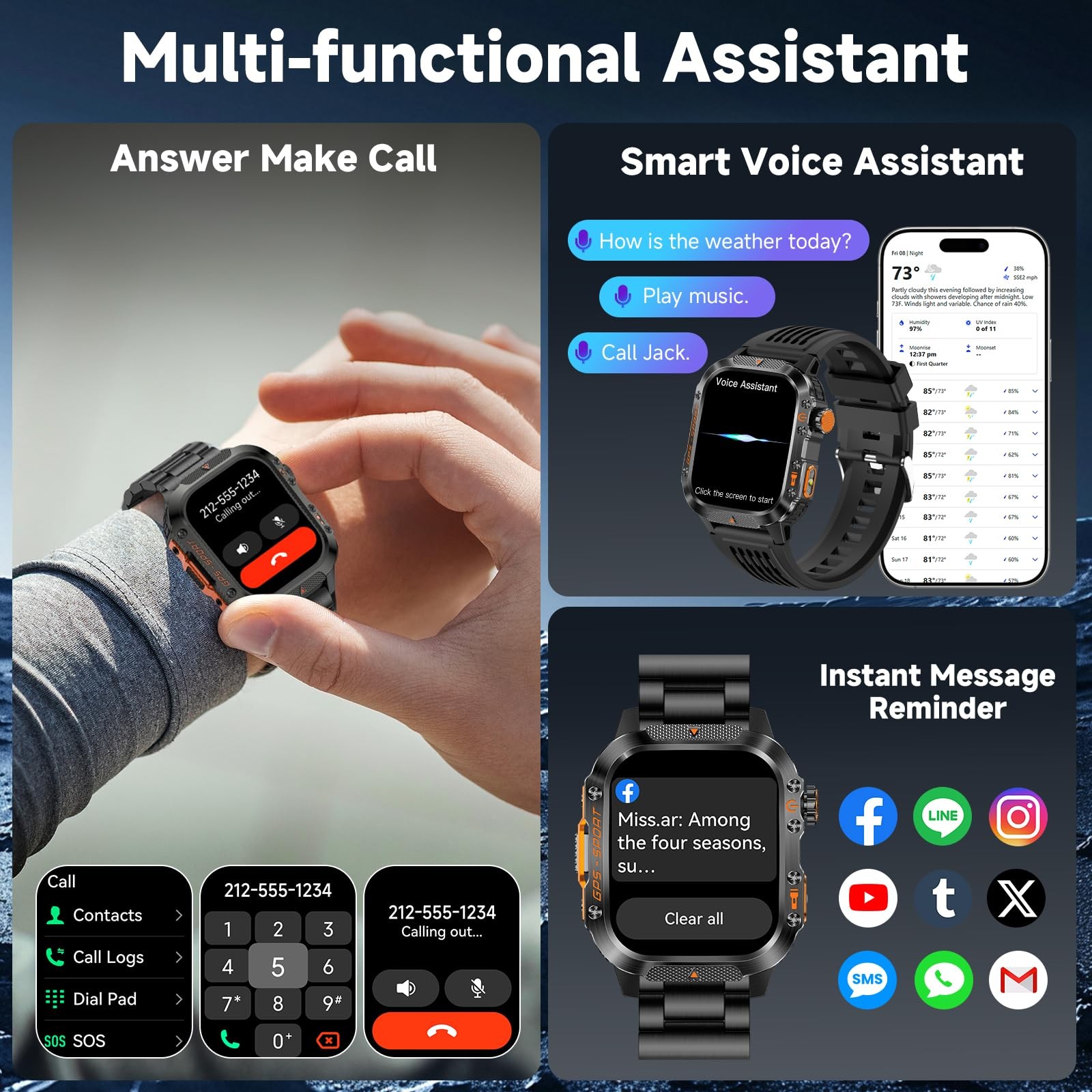 BRUBOSES GPS Smart Watch for Men (Answer/Make Calls), 2.01” Military Rugged Sma