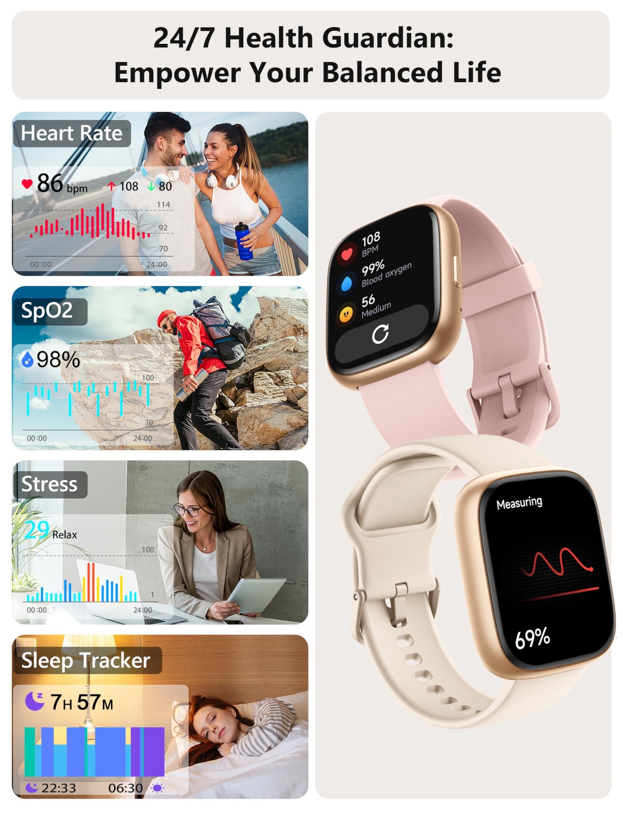Smart Watch 2026 Upgrade for Women Men Android & iPhone [2 44 mm, Beige
