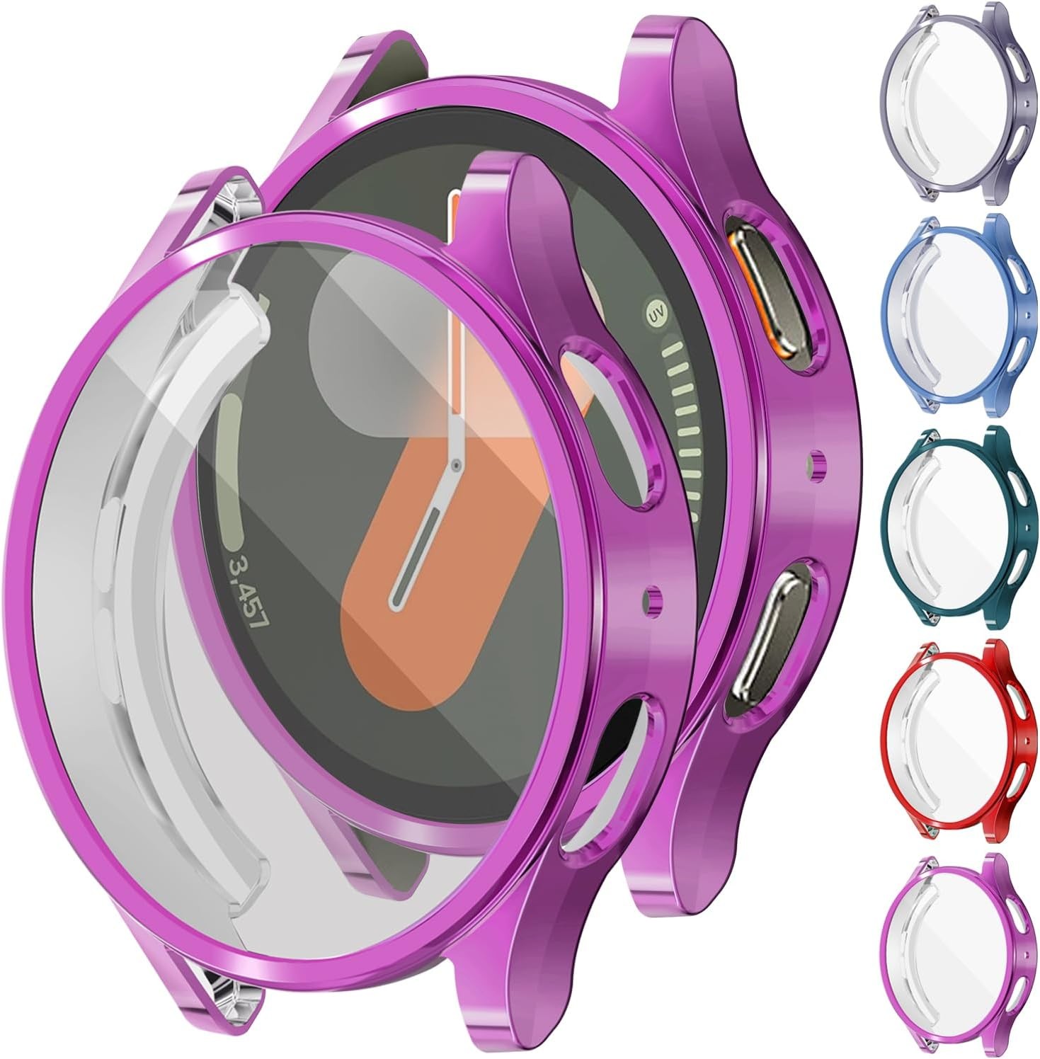 5-Pack TPU Case For Samsung Galaxy Watch 7 40mm – Purple/Dark Green/Blue/Gray/Re