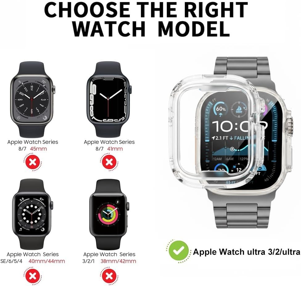 Soft TPU Clear Cover for Apple Watch Ultra 49mm – 2 Pack Shockproof Case