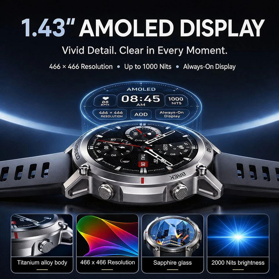 2026 Military Satellite Offline Map GPS Smart Watch Men 1.43”AMOLED Bluetooth