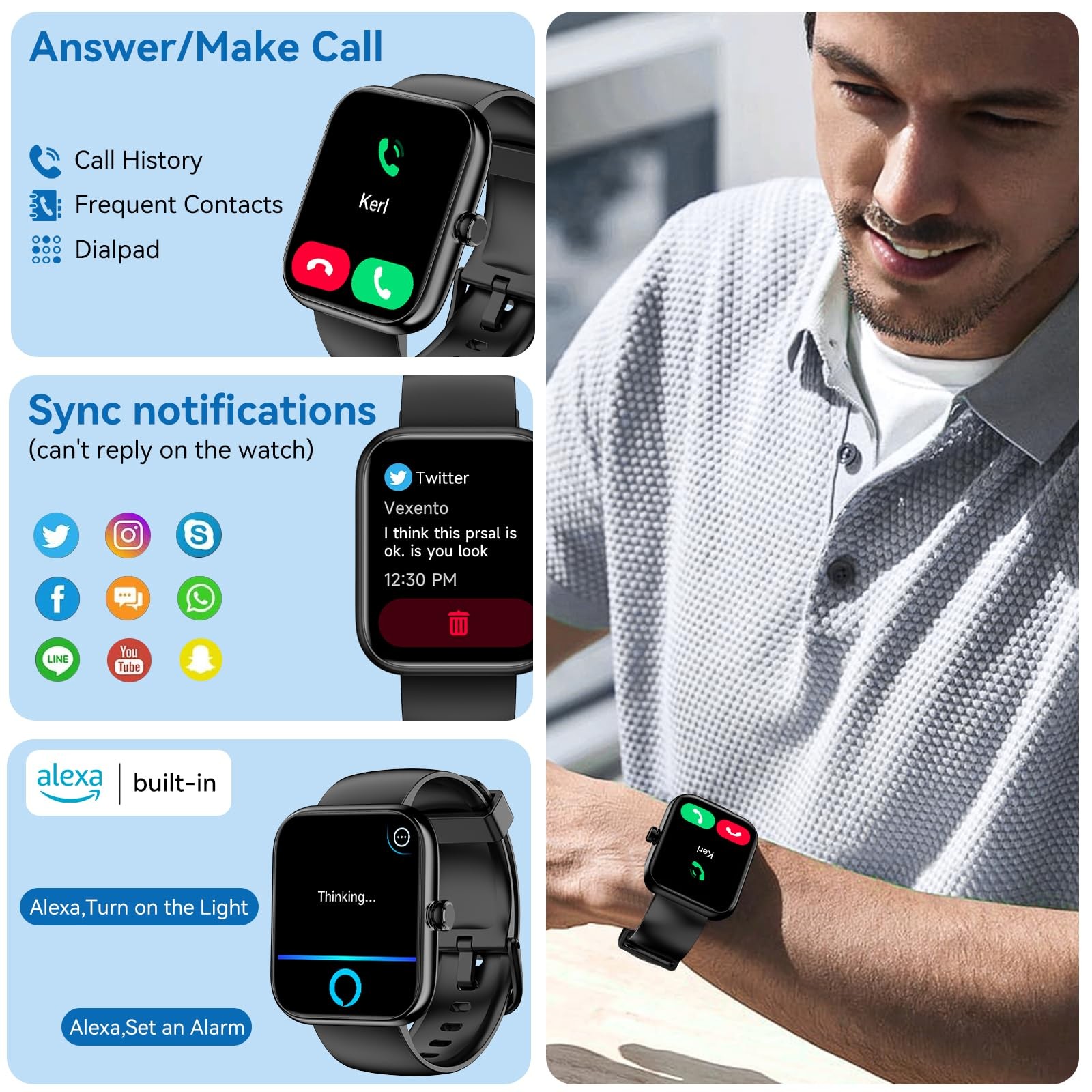 Senbono Smart Watch Alexa Built-In 1.83 Hd Touchscreen Digital Bluetooth