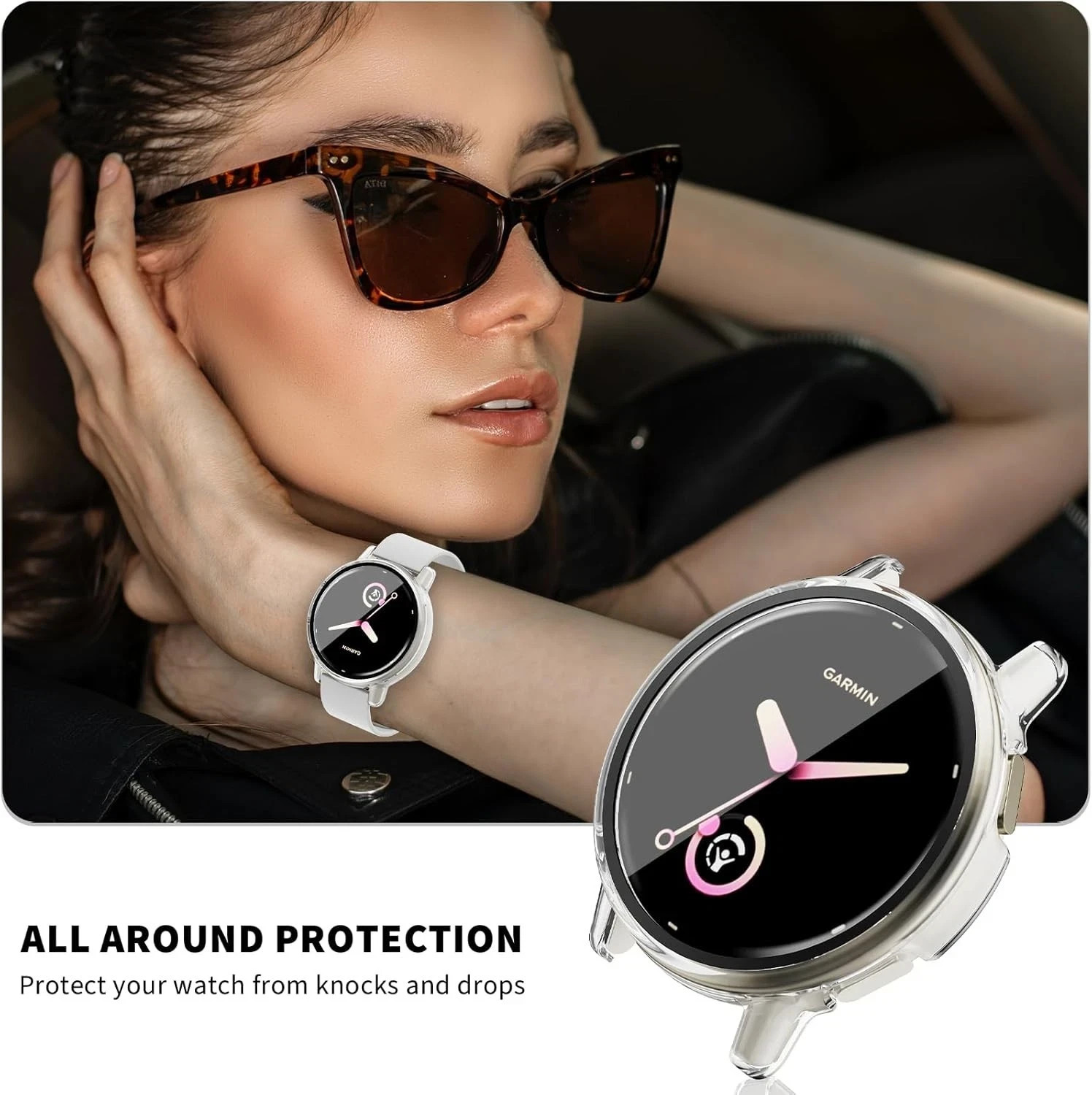 2Pc Hard Clear Screen Protector Case Cover for Garmin Vivoactive 5 Smart Watches