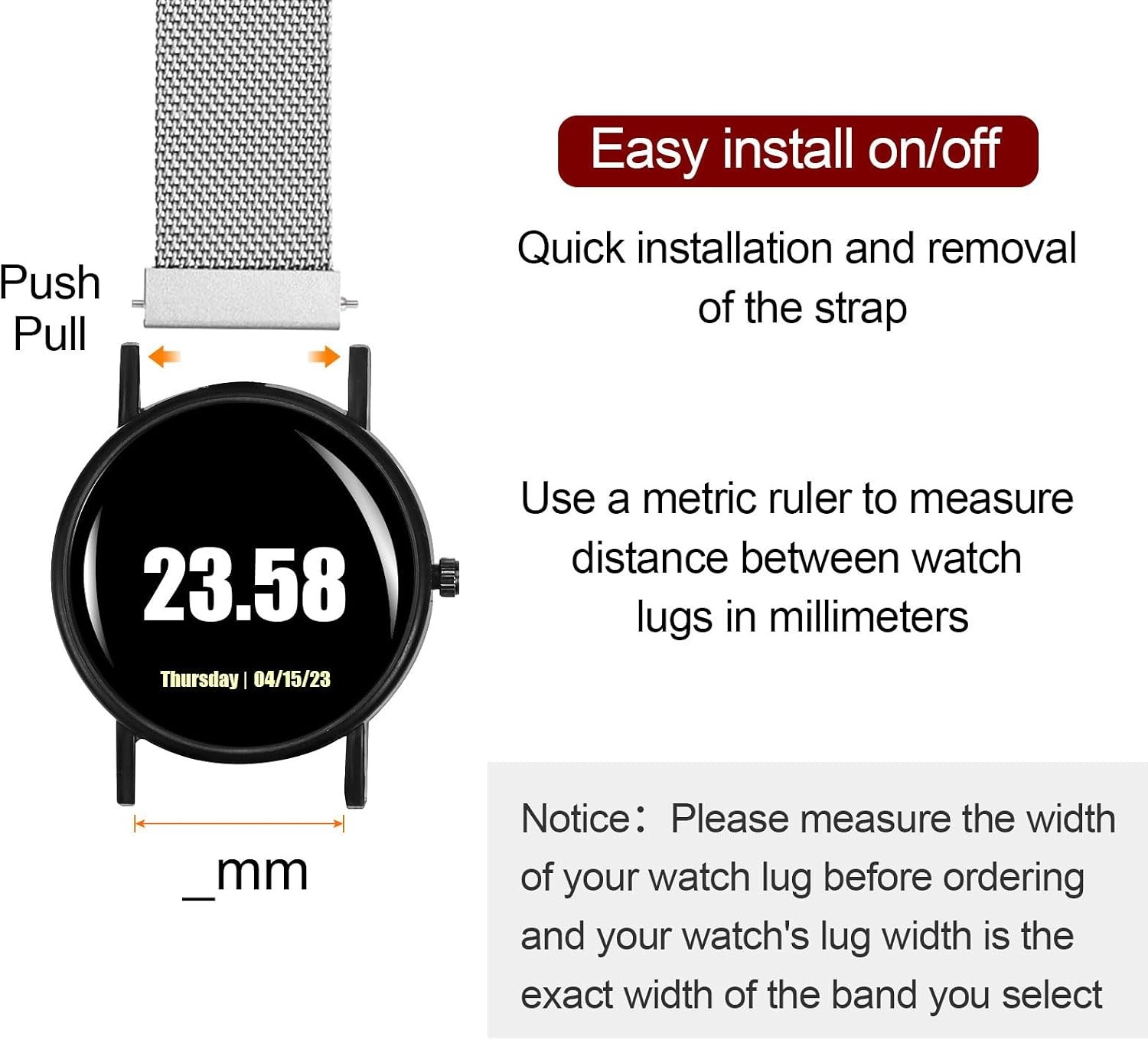 Stainless Steel Mesh Band for Men Women Quick Release Adjustable Magnetic Buckle