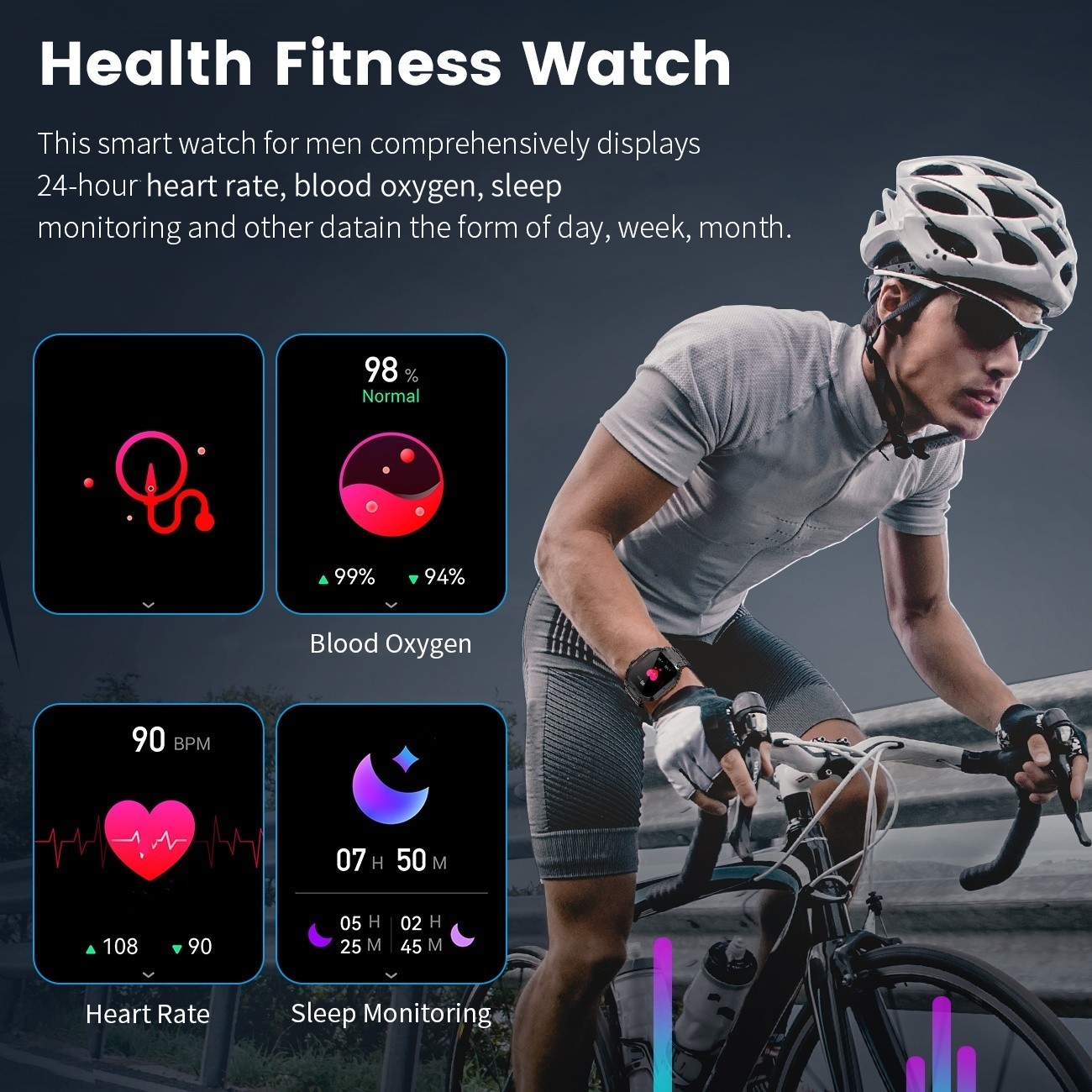 Smart Watch Men Military Rugged Fitness Tracker Heart Rate SOS 5ATM Waterproof