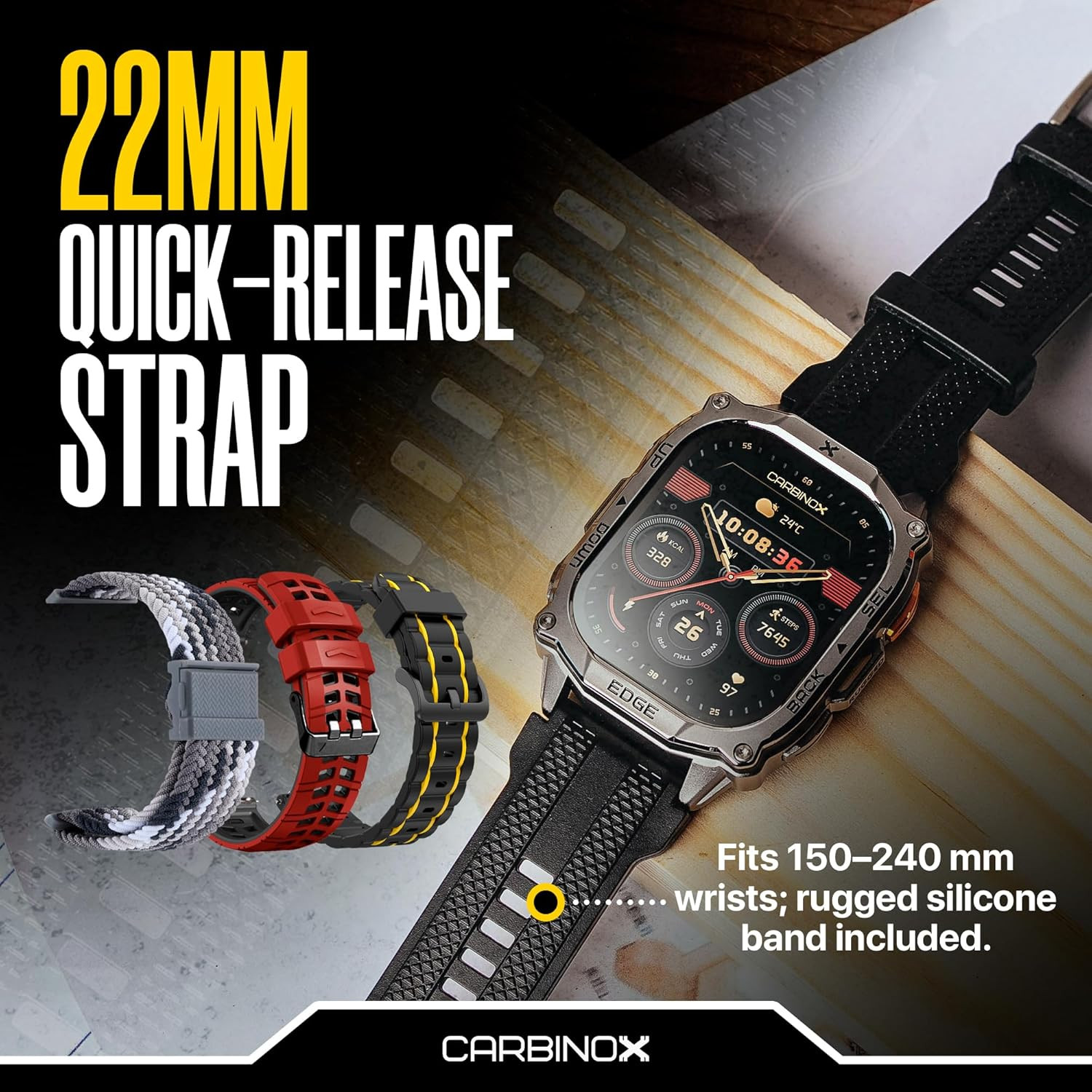 Edge Smart Watch Rugged, 1.96″ AMOLED, Stainless Steel, IP69K/5ATM Fitness Track