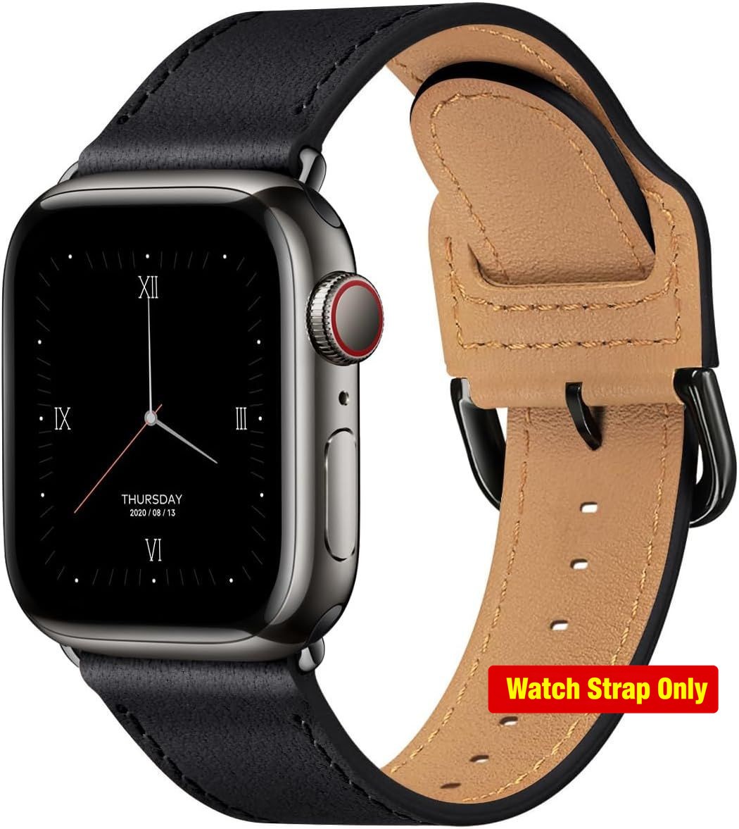 Dressy Genuine Leather Band for Apple Watch Series 11 38mm 40mm 41mm – Black