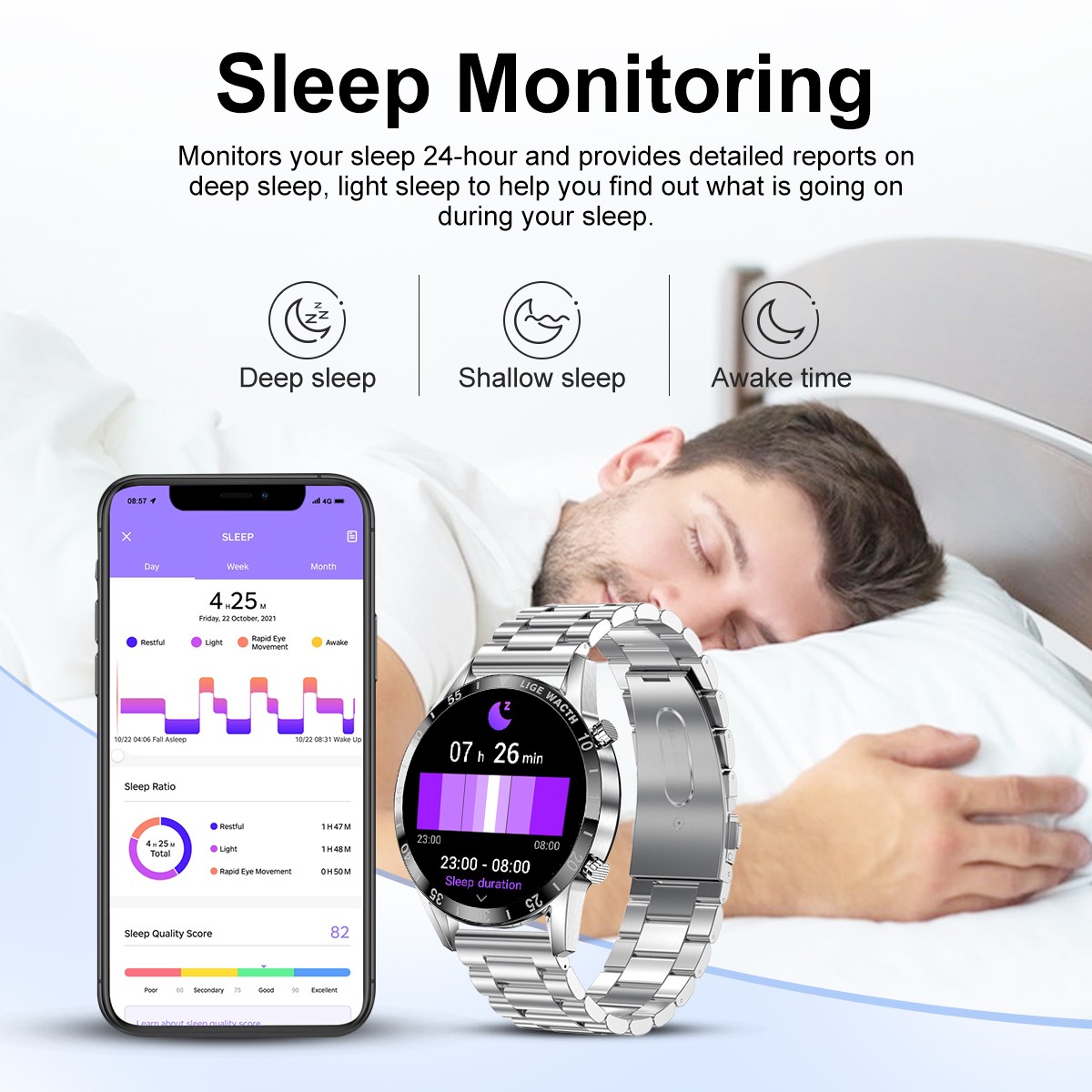 Smart Watch Men Bluetooth Heart Rate Blood Oxygen Sleep Monitor Fitness Tracker