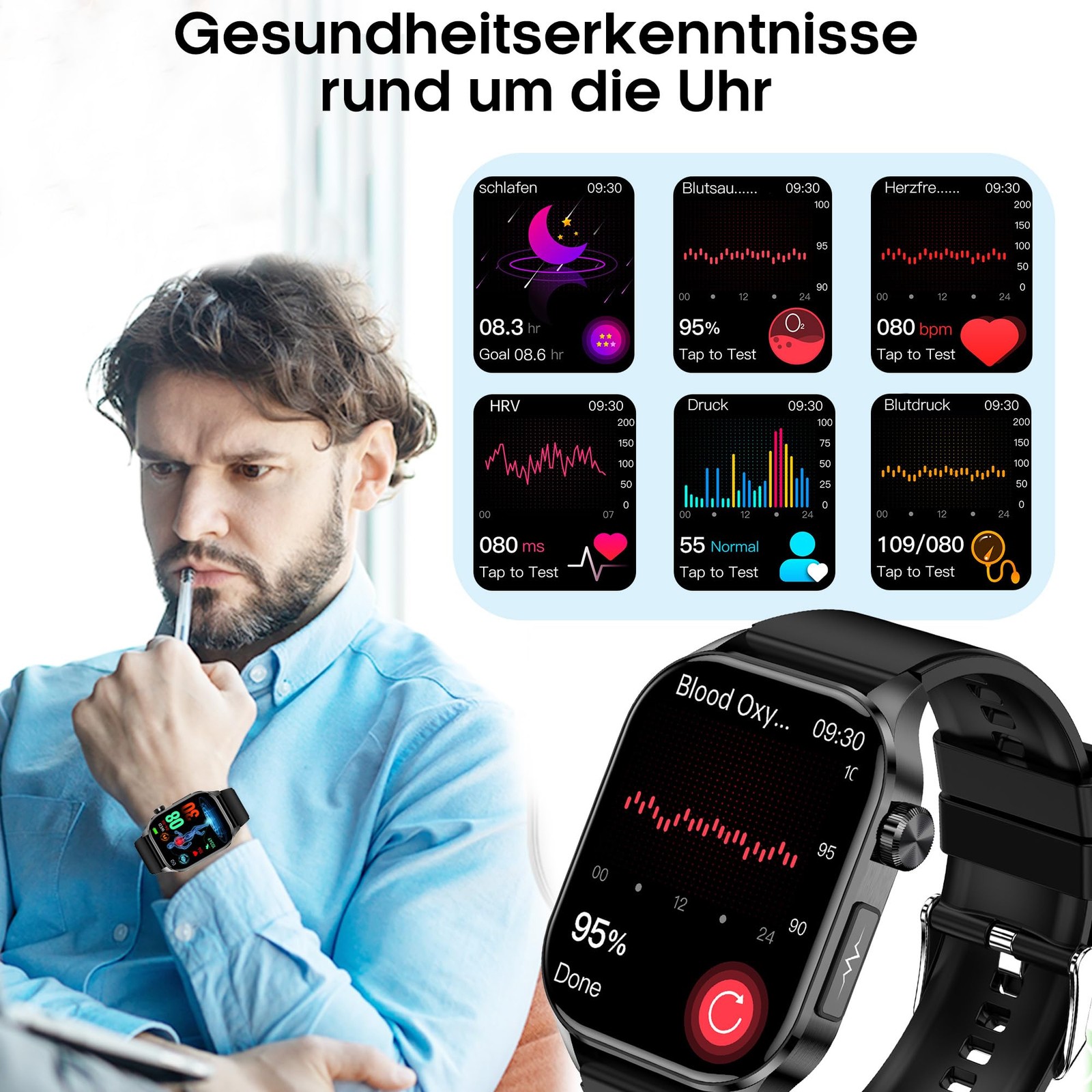 Advanced Health Smartwatch for Women Men with Real-Time Large, Black
