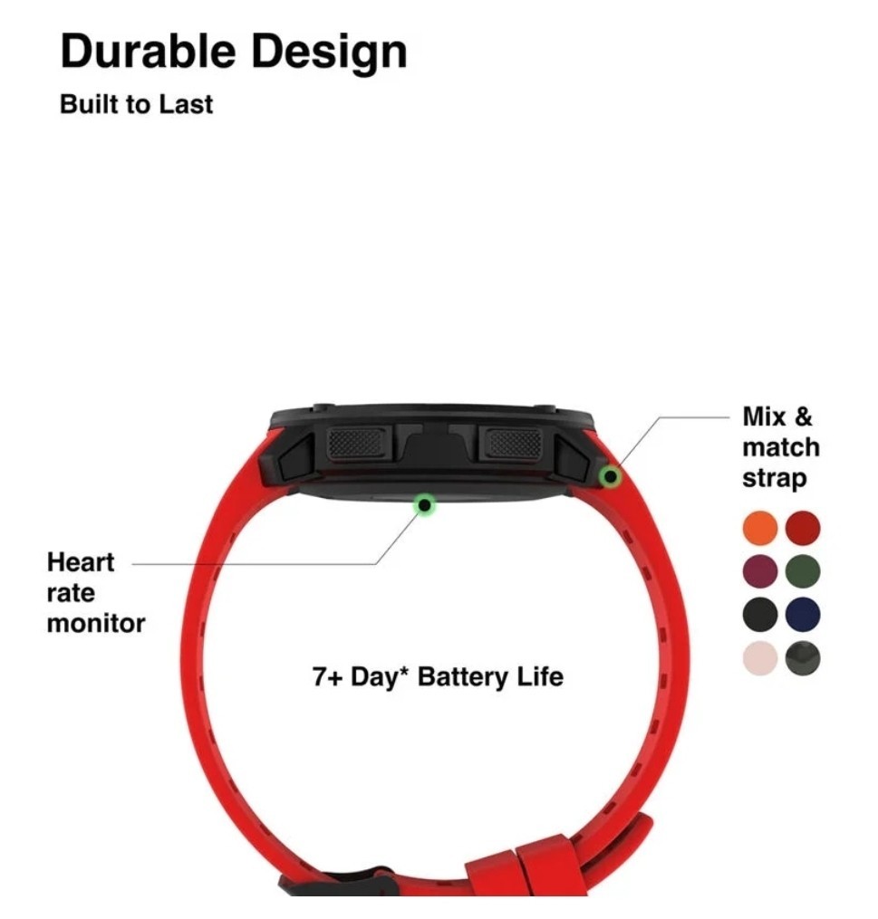Itouch Explorer Smartwatch: Black Case with Red Silicone Strap