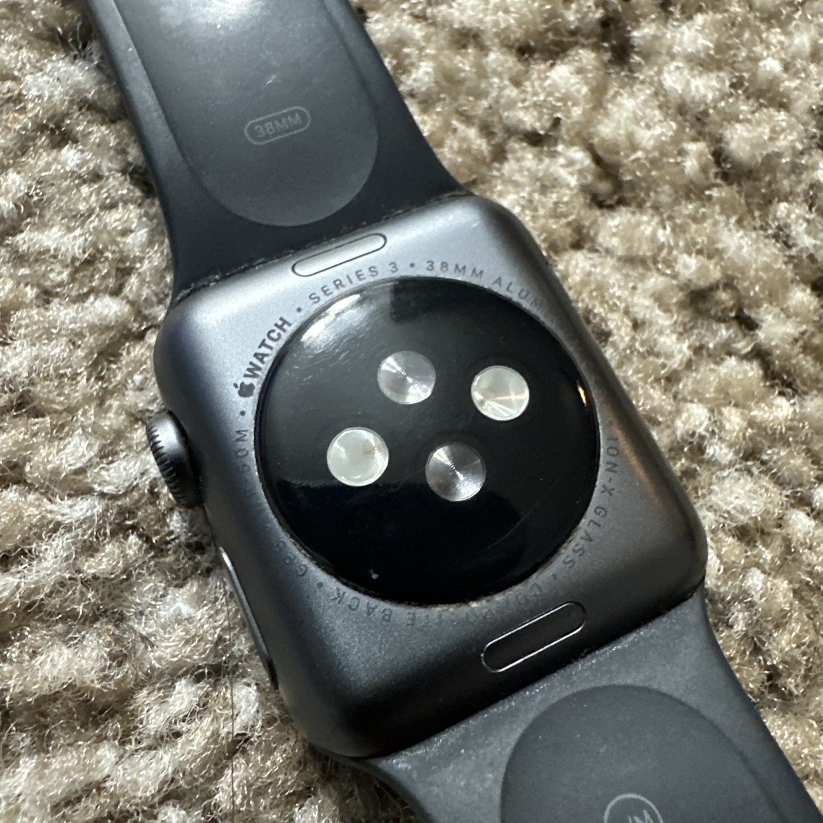 Apple Watch Series 3, 38mm, Space Gray With Black Silicone Wristband