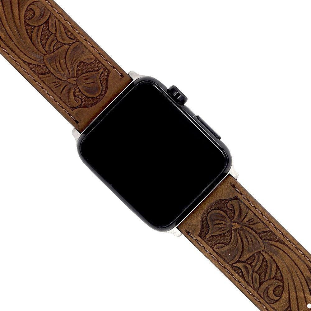 Handmade Retro Brown Leather Band for Apple Watch Series 7 44mm Genuine Strap