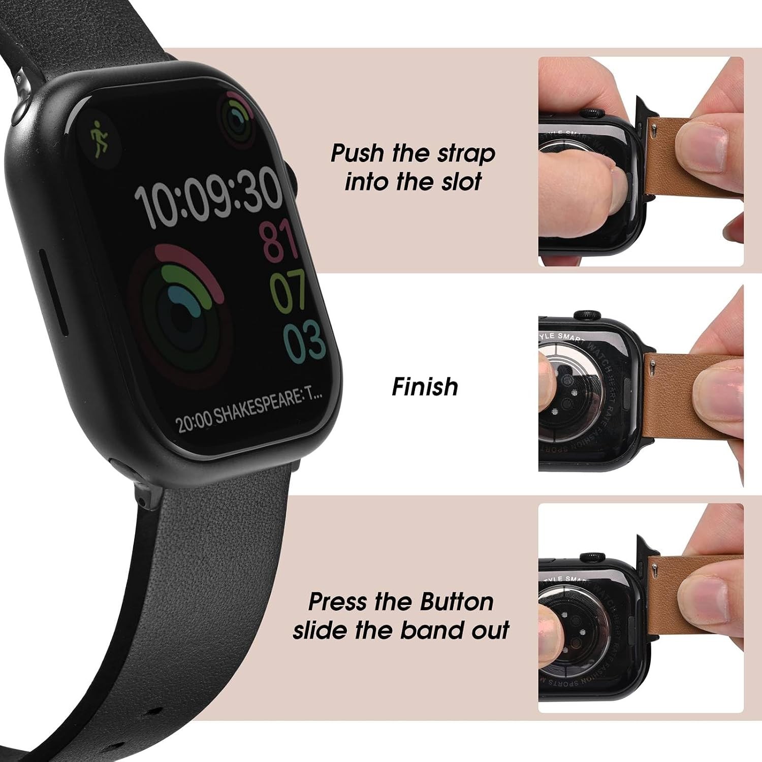 Genuine Leather Band for Apple Watch Series Ultra 49mm 45mm, Replacement Strap