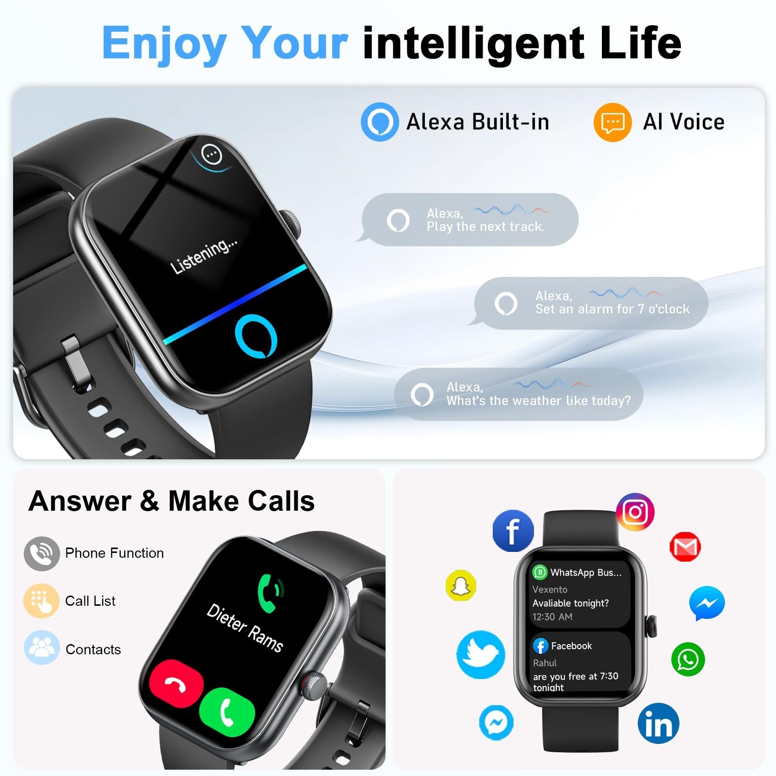 Smartwatch for iPhone & Android, Alexa Built-in, 1.91″ HD Fitness Tracker, IP68