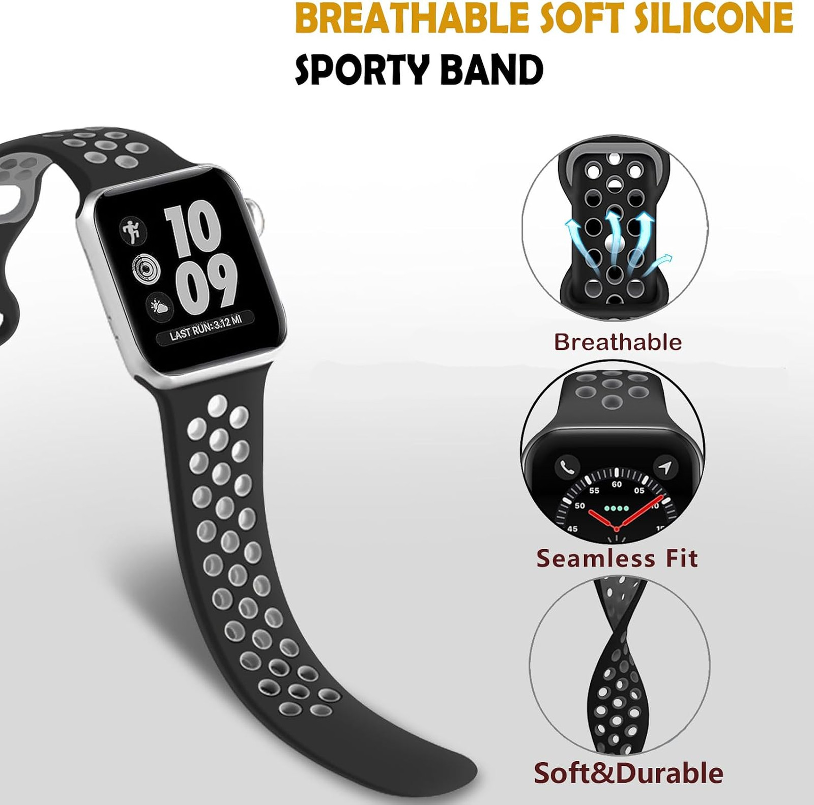 Sport Watch Bands Silicone Compatible with Apple Watch Series 9 8 7 6 5 4 3 2 1