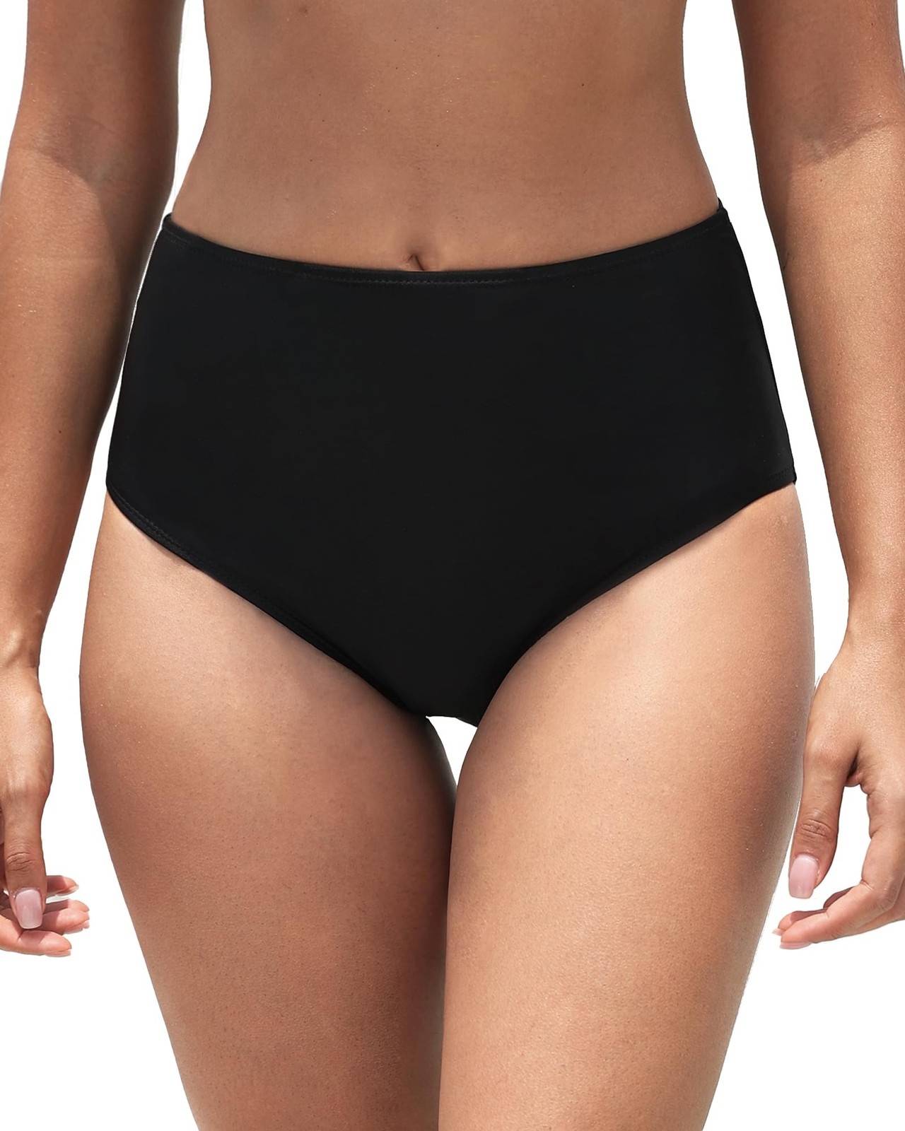 Women’s Black High Waisted Bikini Bottom Full Coverage Bathing Suit Swim Bott…
