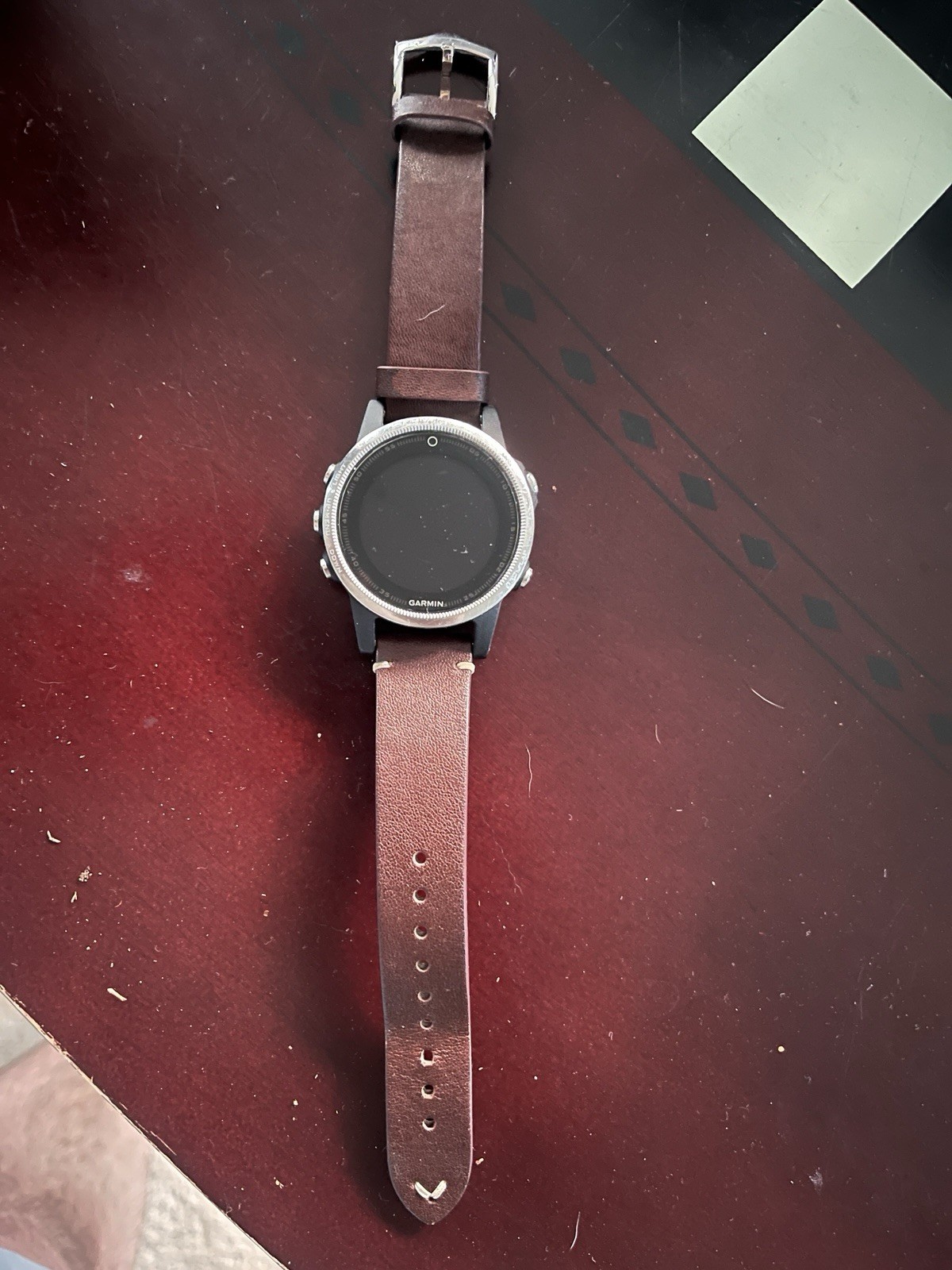 Garmin Fenix 5S Smart Watch Brown Leather Band Silver Stainless Steel Case 42mm