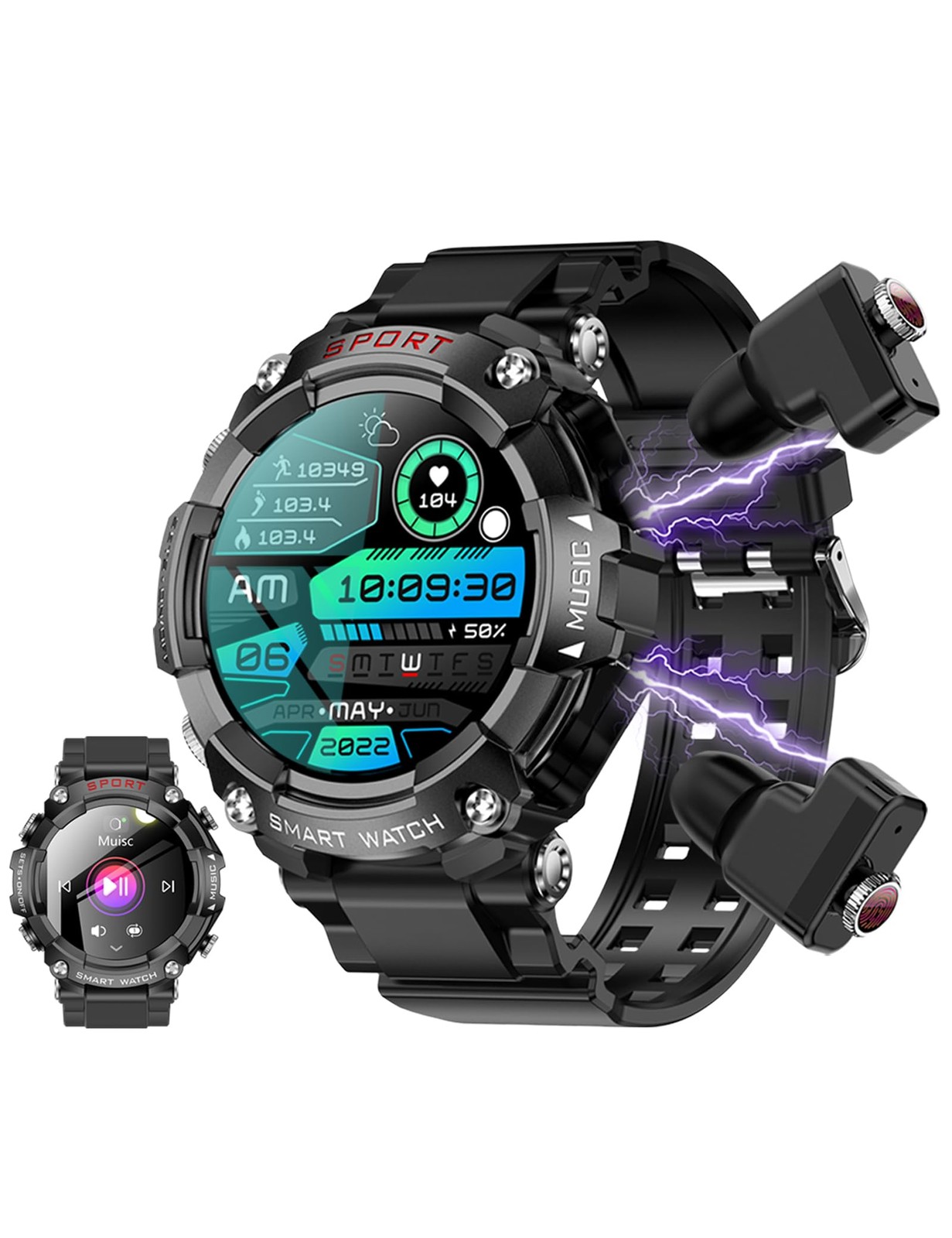 Smart Watch with Earbuds for Men Women,1.52″ HD Screen,9D Sound,Fitness & Sle…