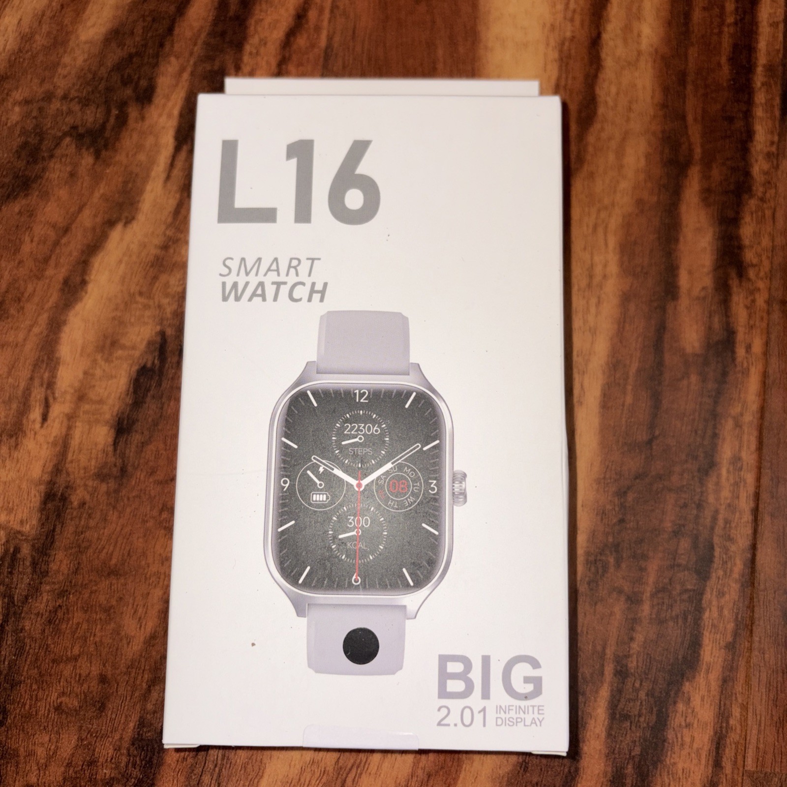 L16 Smart Watch 2.01 Inch Infinite Display Silver Metal Case Gray Silicone Band