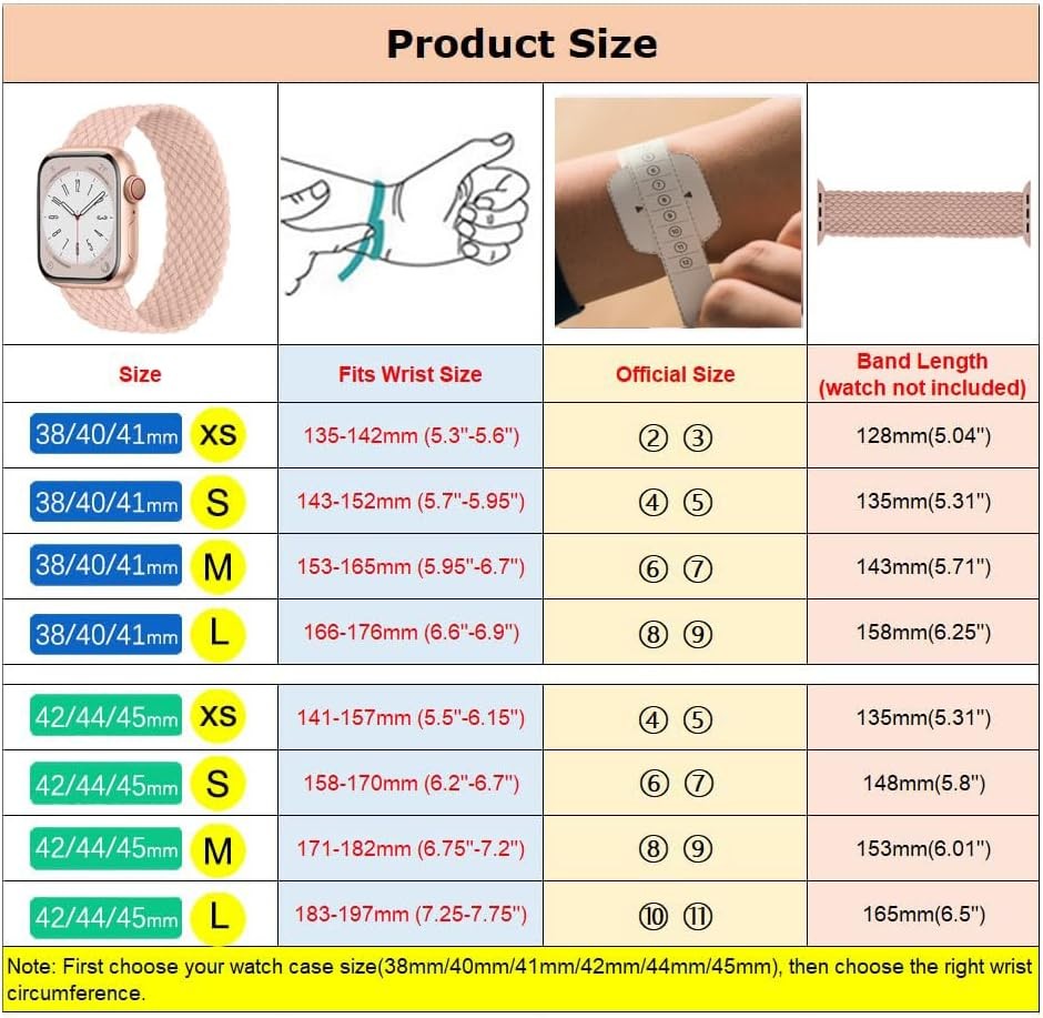 Stretchy Nylon Braided Solo Loop Strap for Apple Watch Series 7 44mm Compatible