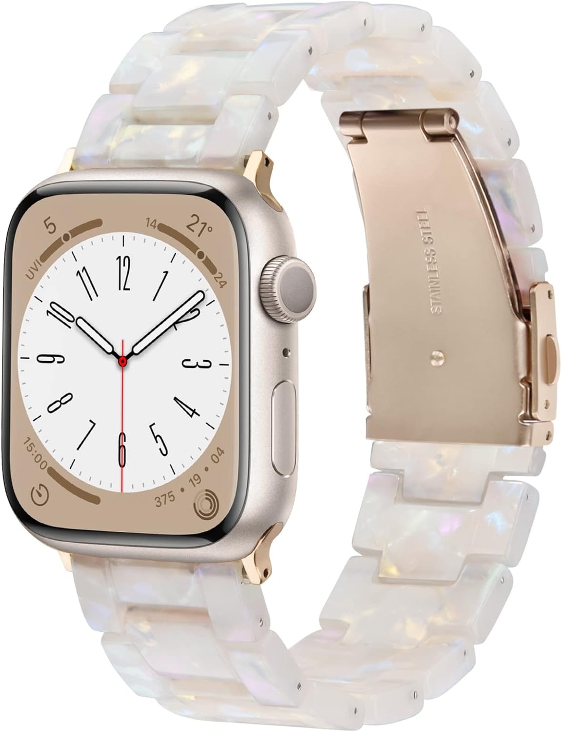 Resin Strap Compatible with Apple Watch Series 7 41mm, Ivory White-Rose Gold