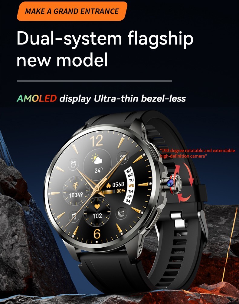 4G Smart Watch Android 1.75″ AMOLED Display Camera GPS NFC Heart Rate Tracker