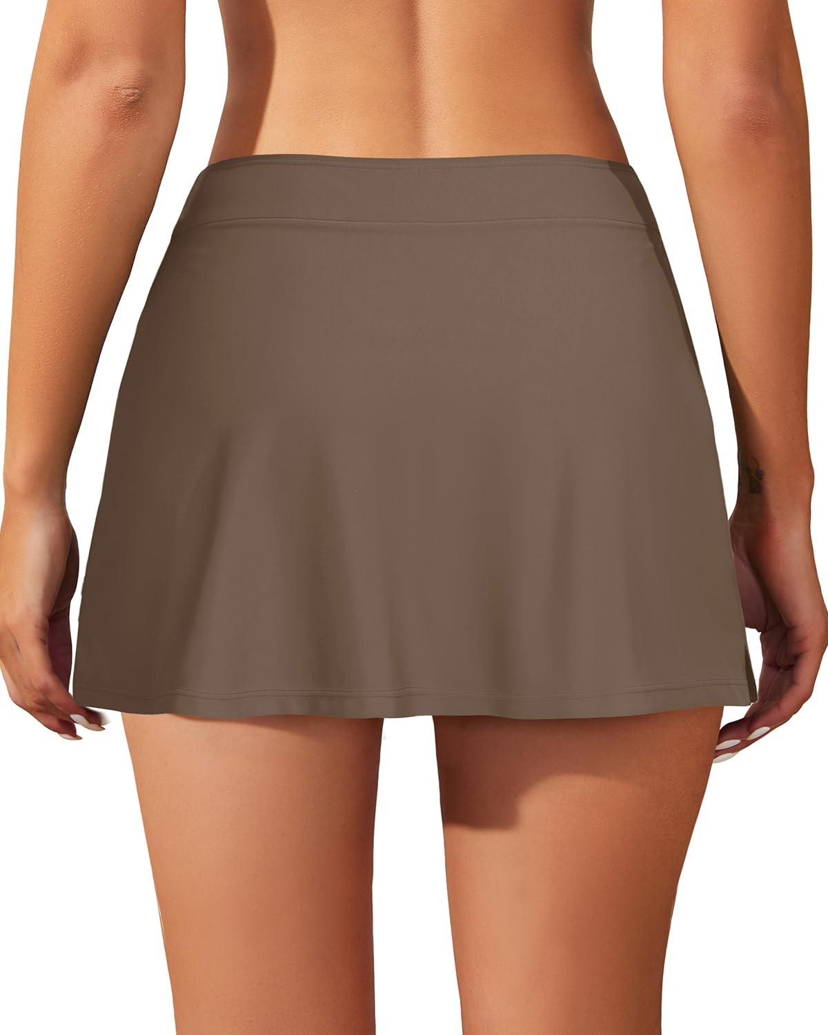 Women Mid Rise Swim Skirt – Coffee Bathing Suit Skirt with Built-in Bikini Bo…