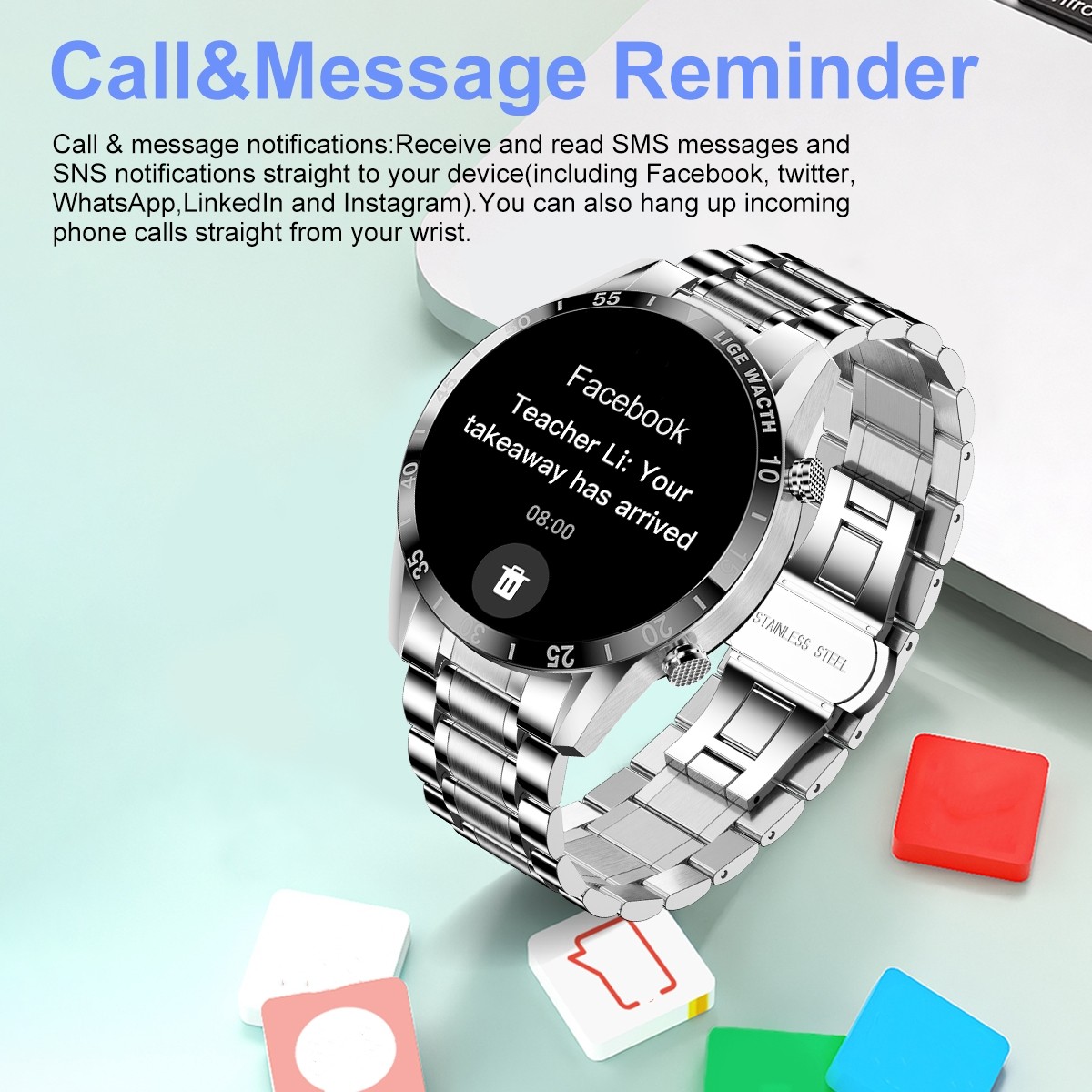 Smart Watch Men Bluetooth Heart Rate Blood Oxygen Sleep Monitor Fitness Tracker