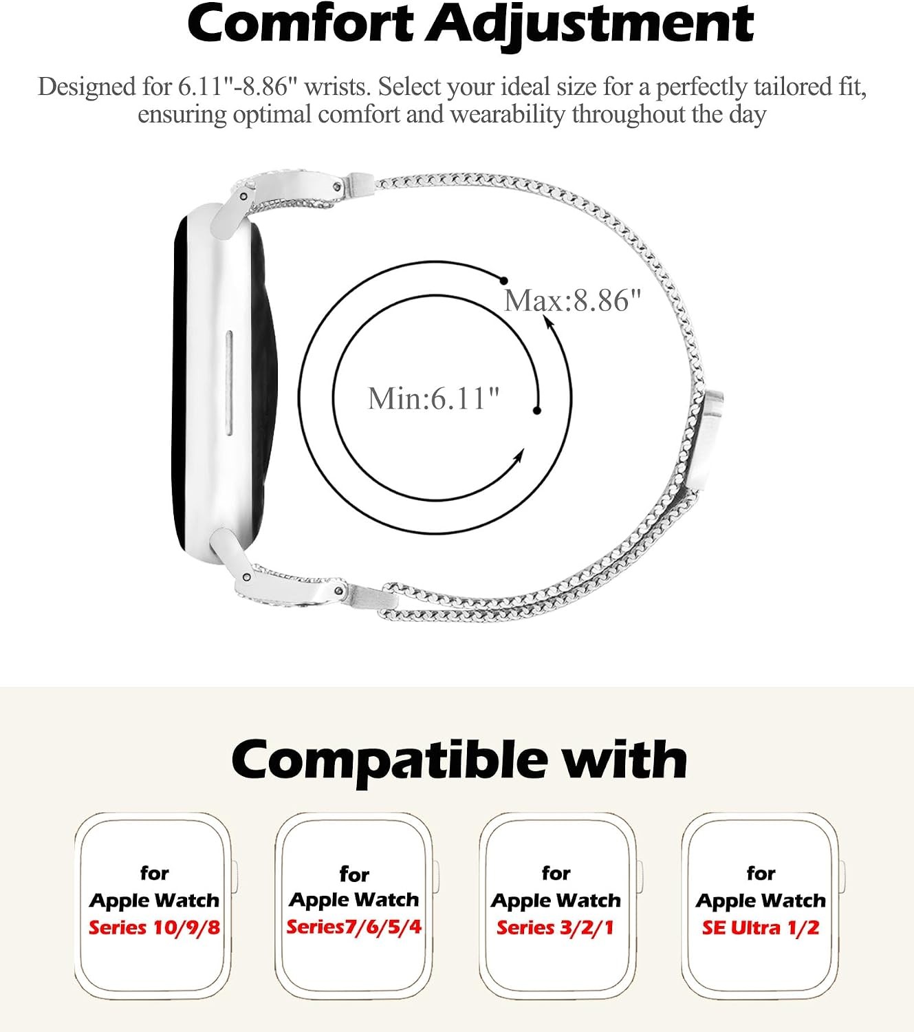 Metal Mesh Strap for Apple Watch Series 11 10 9 8 7 6 5 4 3 2 1 38/40/41/42/44/4