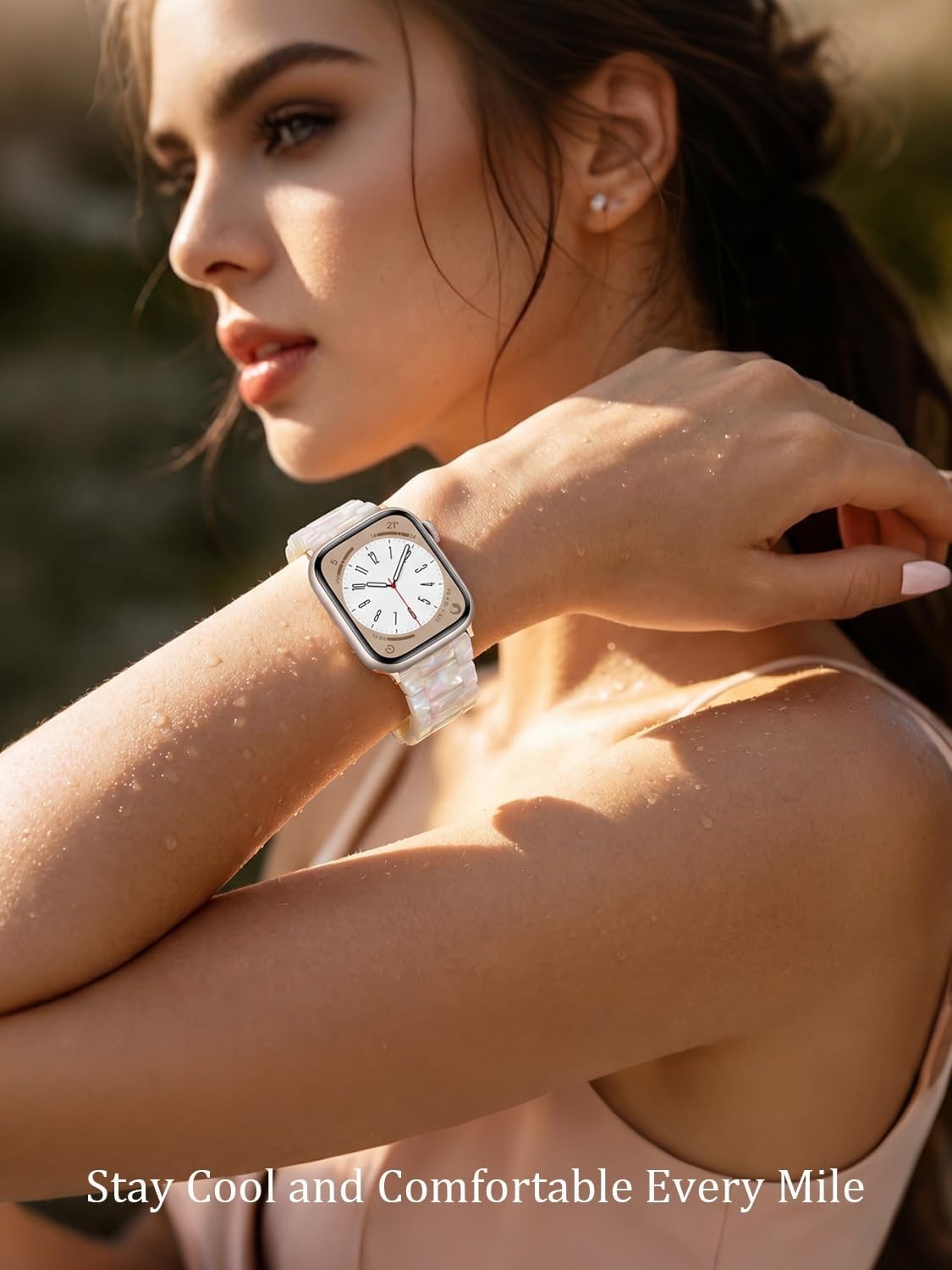 Resin Strap Compatible with Apple Watch Series 7 41mm, Ivory White-Rose Gold