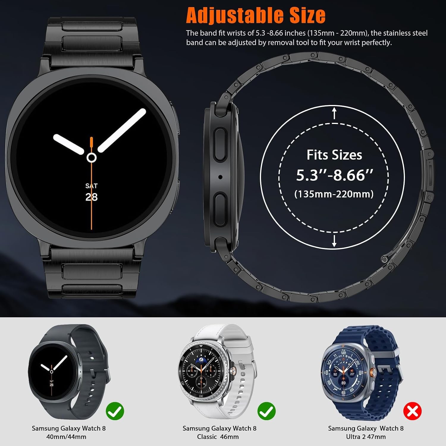 Case For Samsung Galaxy Watch 8 Classic 46mm, Solid Metal Replacement Band
