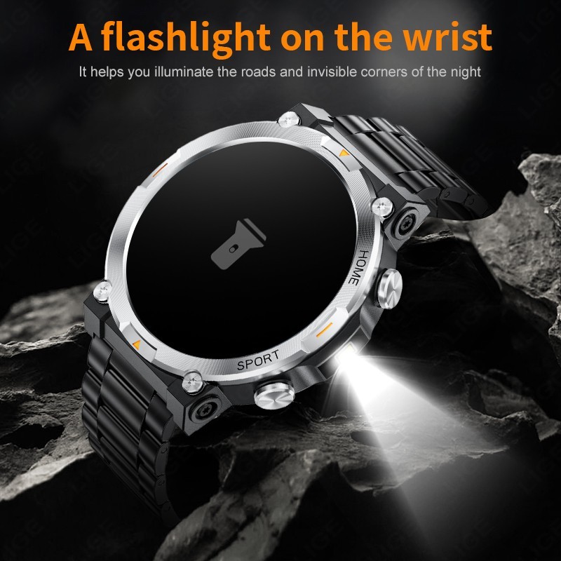 Smart Watch Military Sport with LED Flashlight 1.43″ HD Screen 3ATM Waterproof