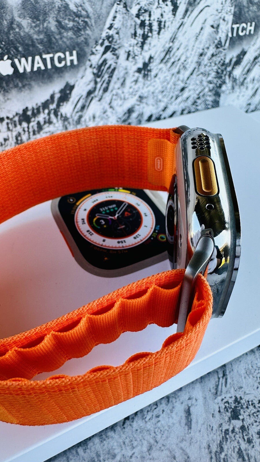 Custom Diamond Polished 49MM Apple Watch ULTRA 2 with Orange Loop Band LTE GPS