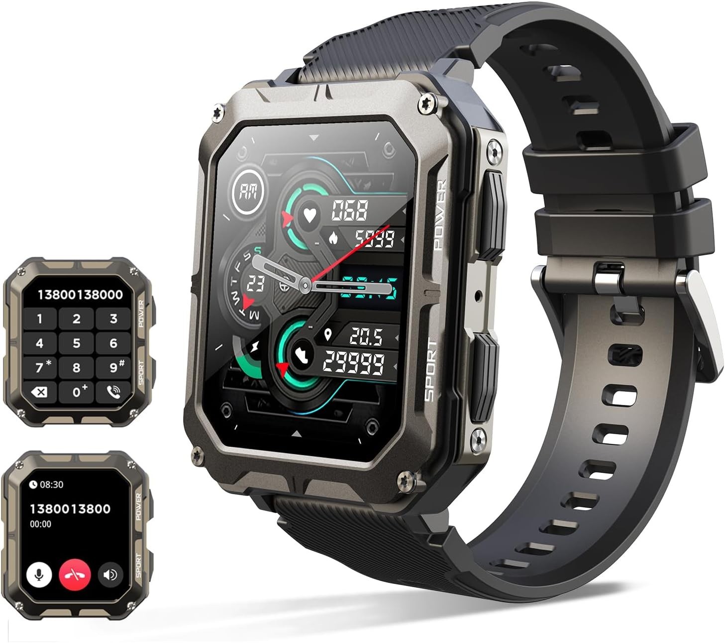 Military Smart Watch for Men (Call Receive/Dial) Rugged Tactical Fitness Tracker