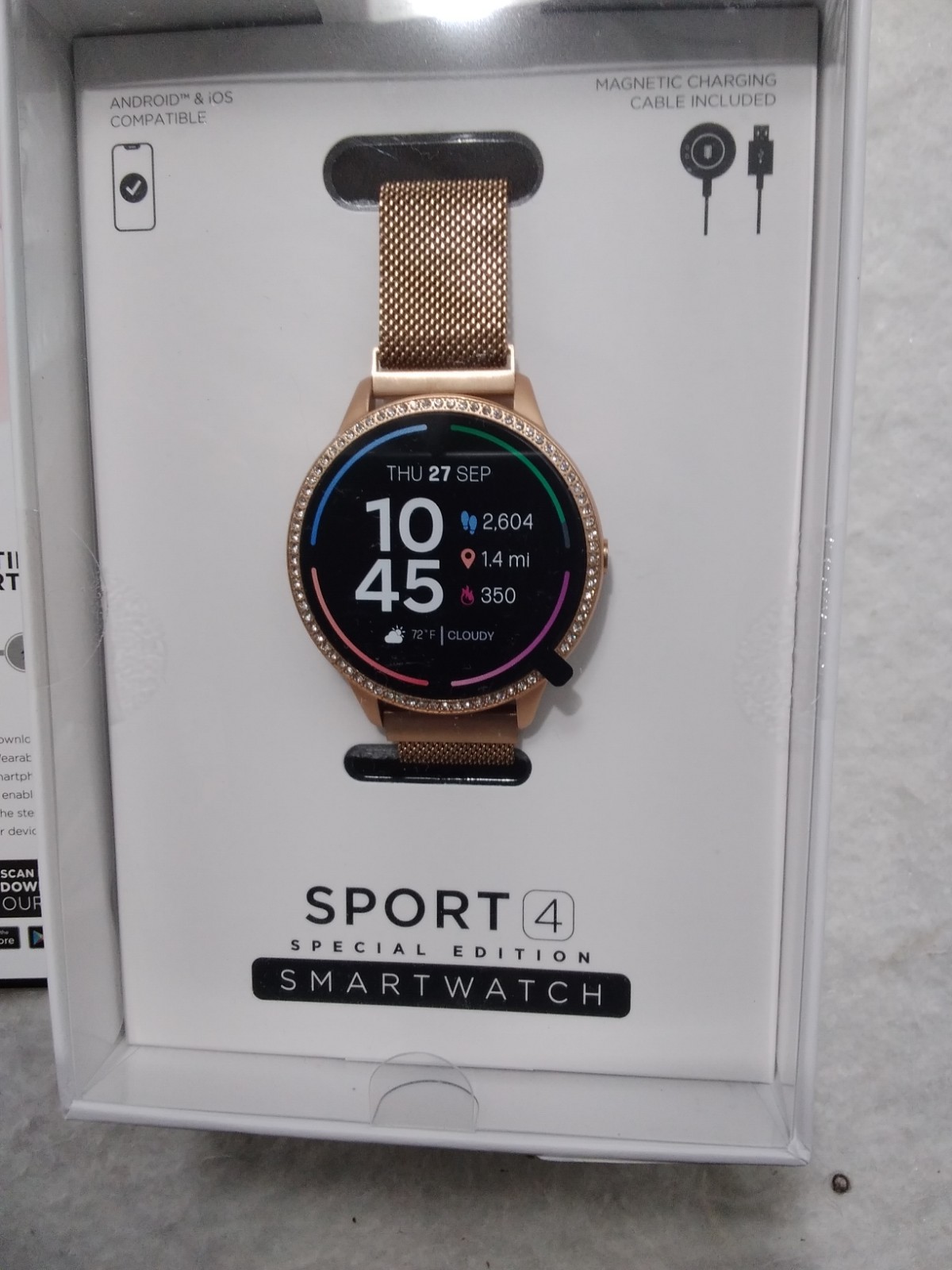 iTOUCH Wearables Sport 4 Smartwatch Special Edition Crystals Gold Band 41mm NIB