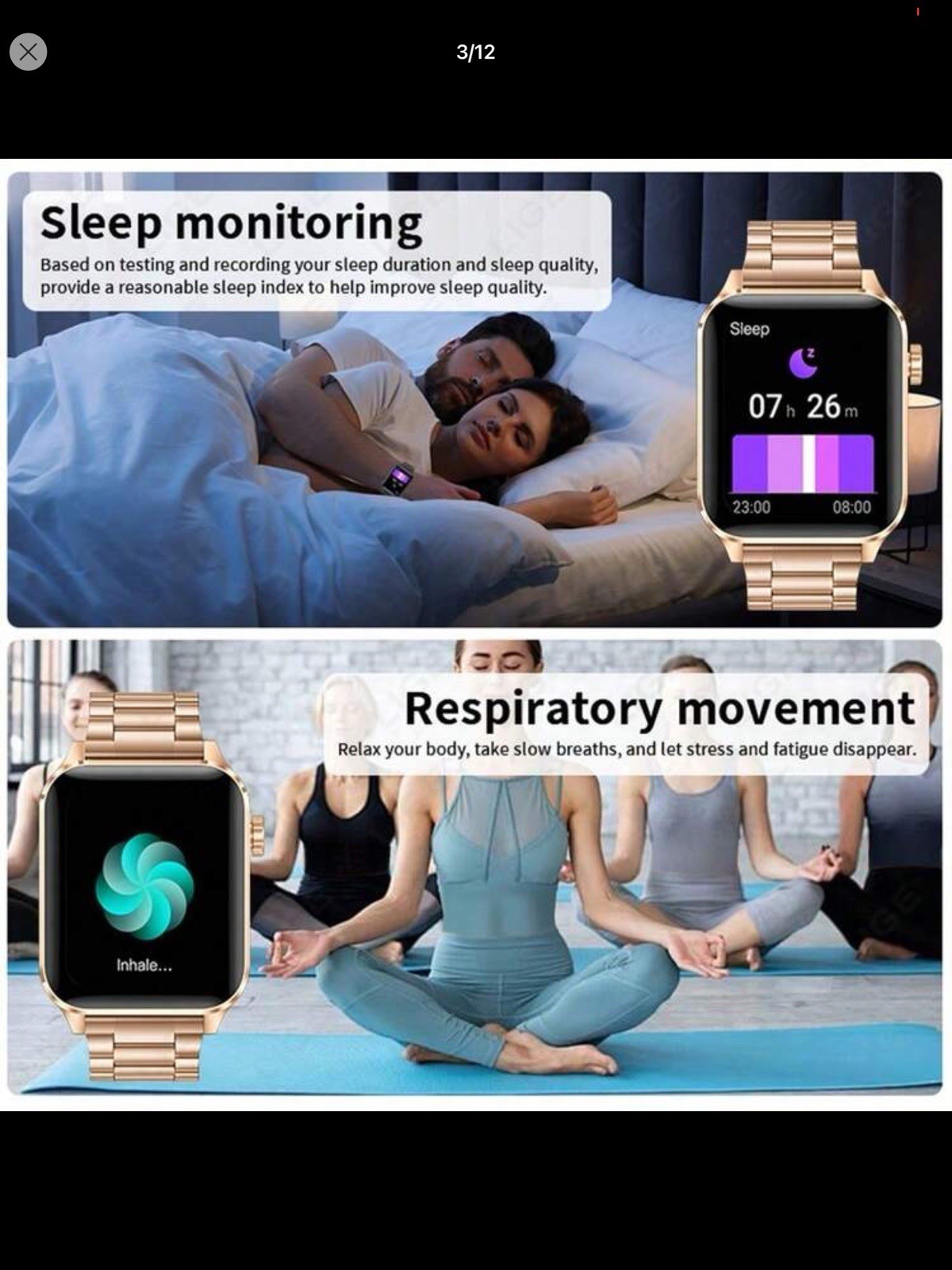LIGE V22 Smart Watch Wireless Call, Voice Assistant, 100+ Sports Modes, Black/G…