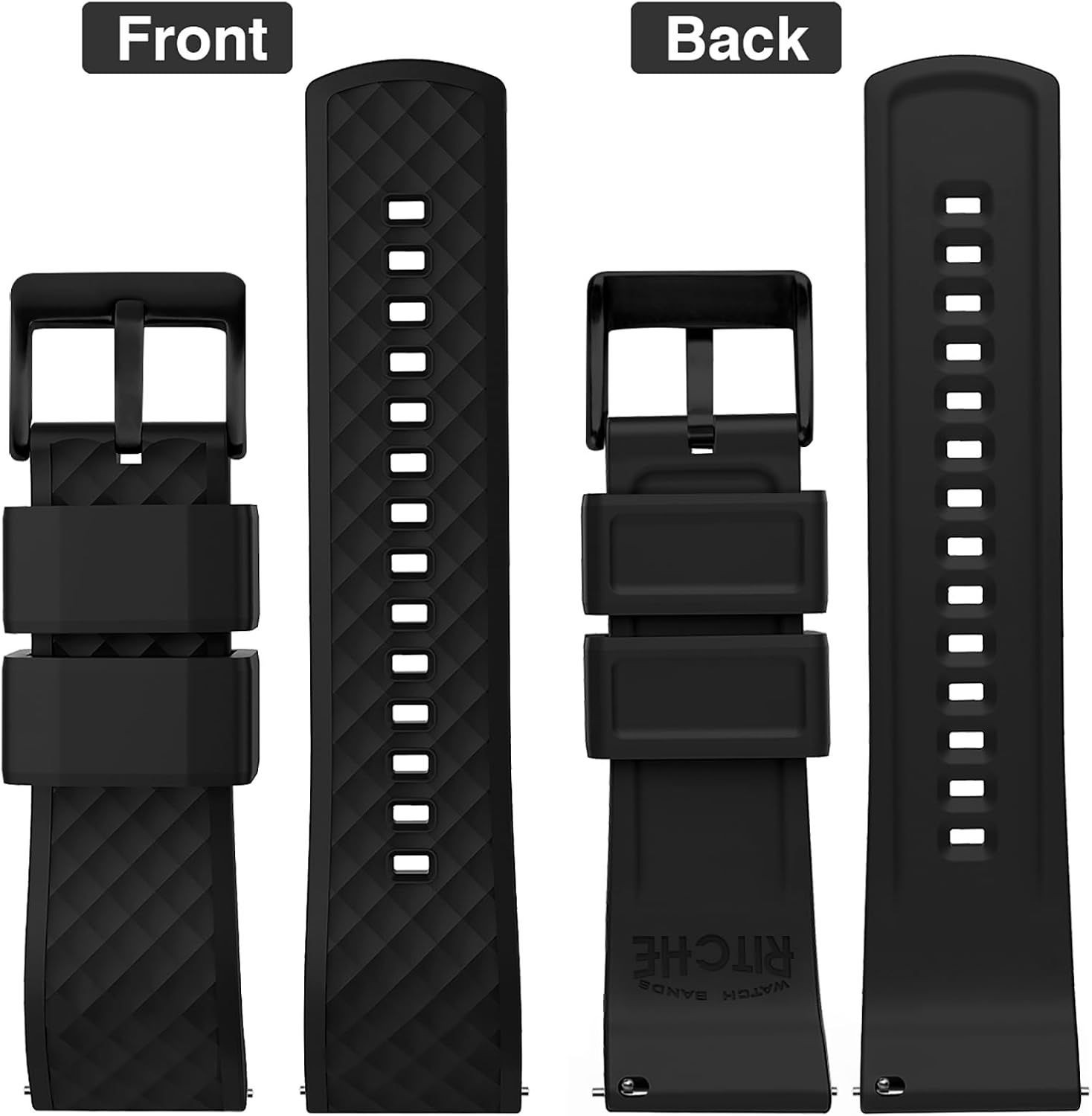 Quick Release Silicone Watch Bands 18mm 20mm 22mm 24mm Compatible Strap Black