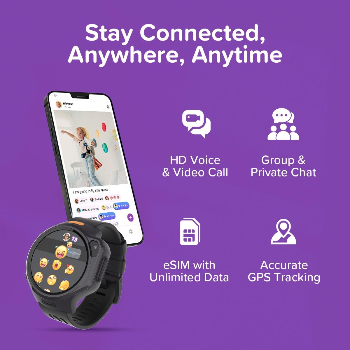 myFirst Fone R2 Kids Smartwatch Phone with Real-Time GPS Tracking, Two-Way Video