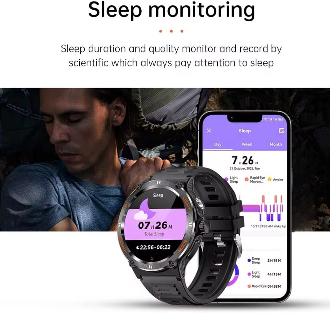 Smartwatch LED Flashlight Fitness Sports Tracker Watch 3ATM Waterproof Men Women